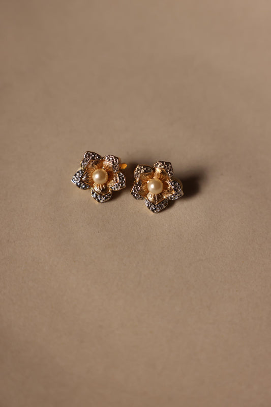 Gold-Tone Floral Clip-On Earrings with Faux Pearls (Avon)