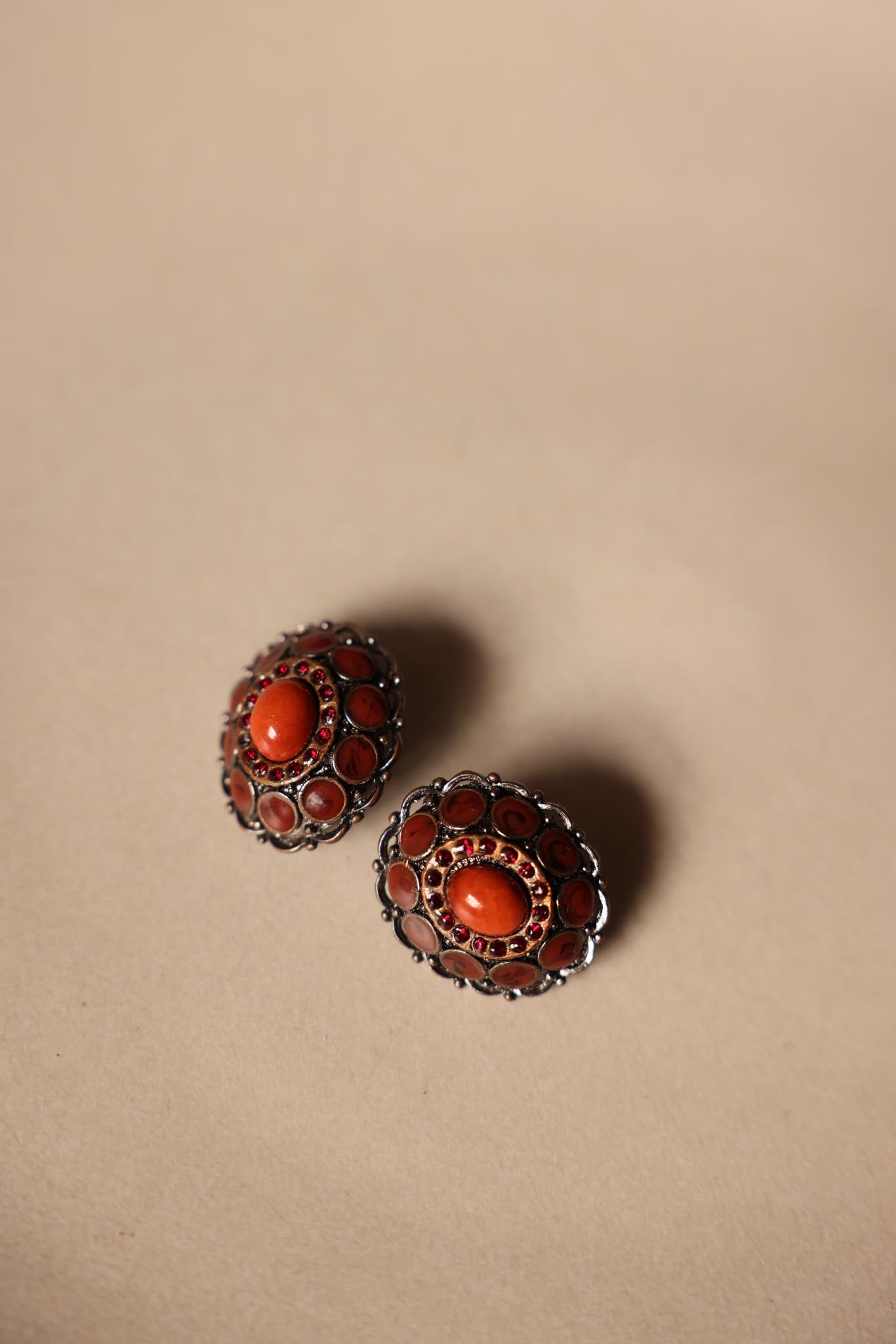 Amber Cabochon Clip-On Earrings (1980s)