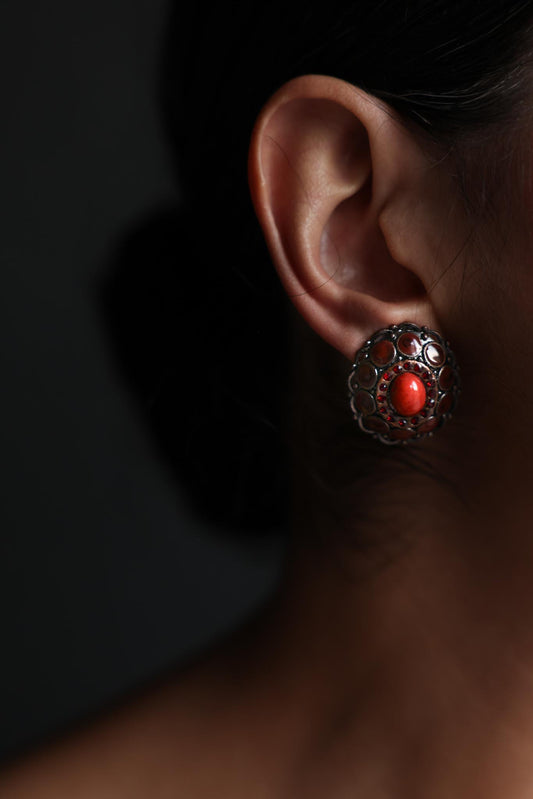 Amber Cabochon Clip-On Earrings (1980s)
