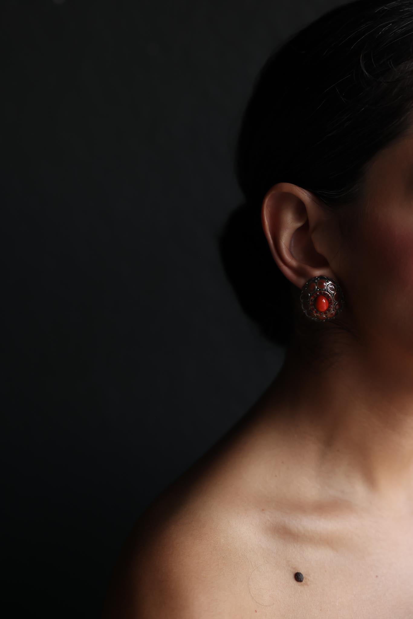 Amber Cabochon Clip-On Earrings (1980s)