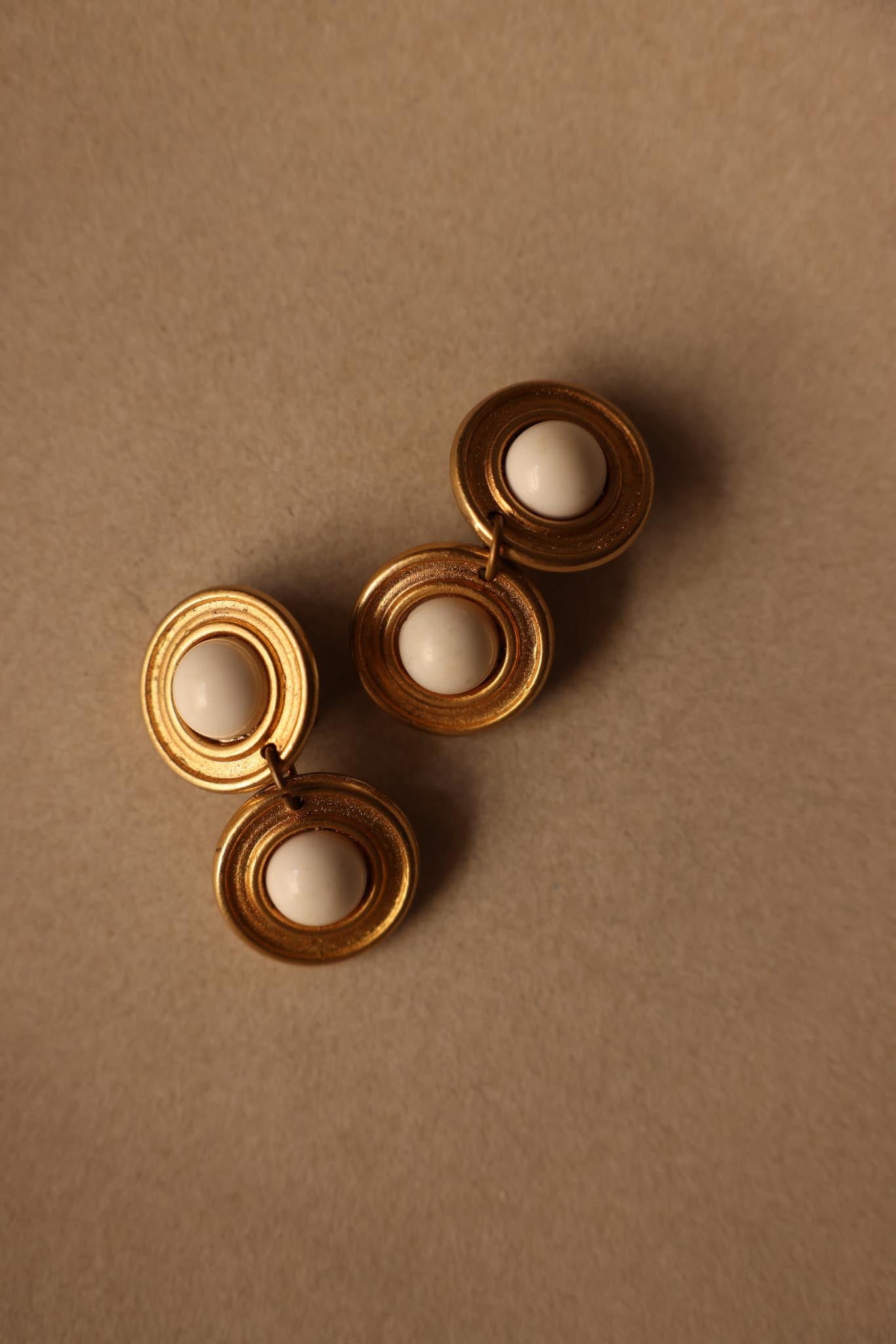Round Drop Clip-On Earrings with White Cabochon|Vintage Baazaar 