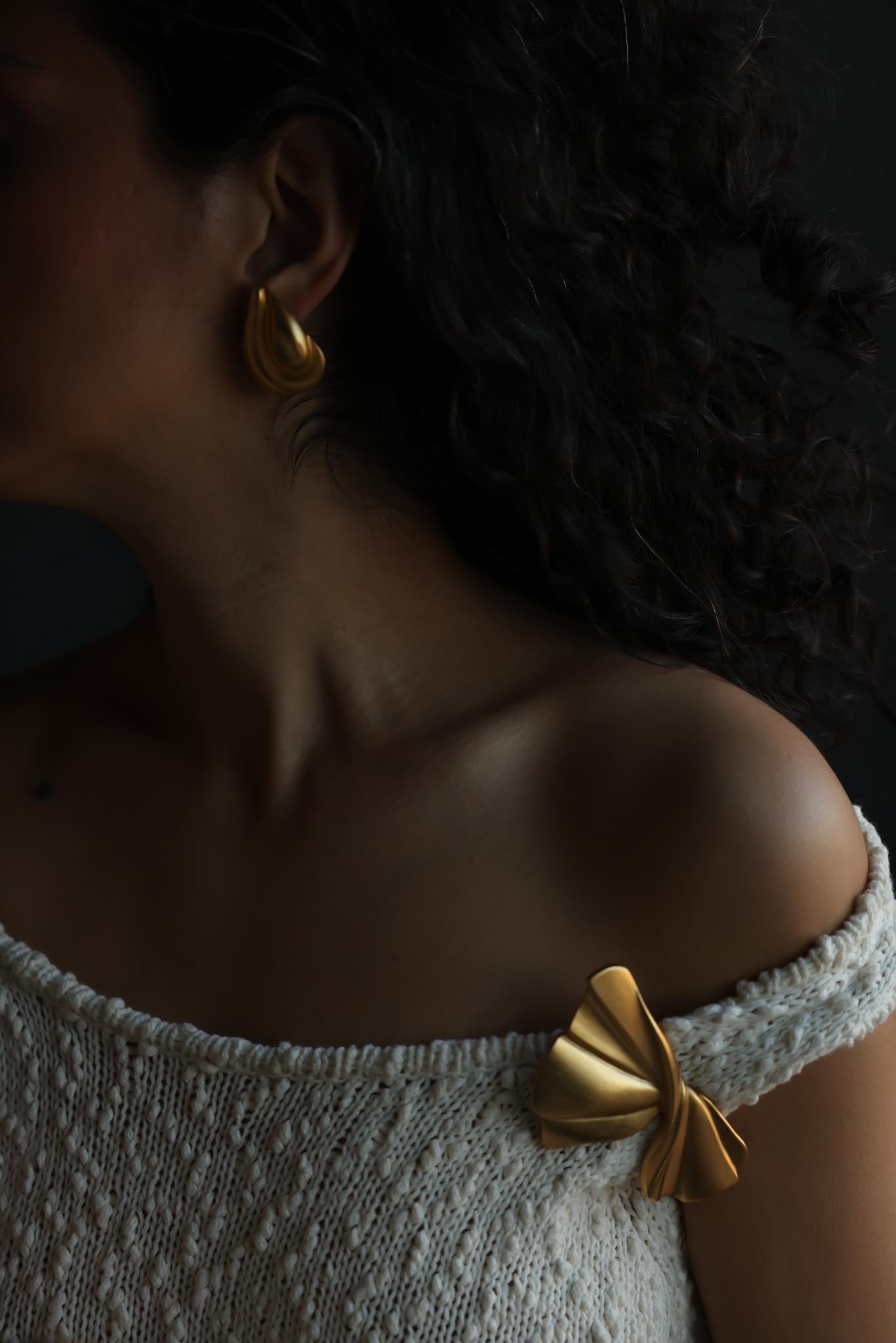 Matte Gold-Tone Sculptural Bow Brooch