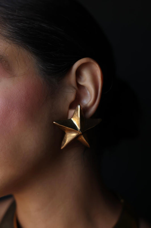 Starburst Gold-Toned Pierced Earrings|Vintage Baazaar 