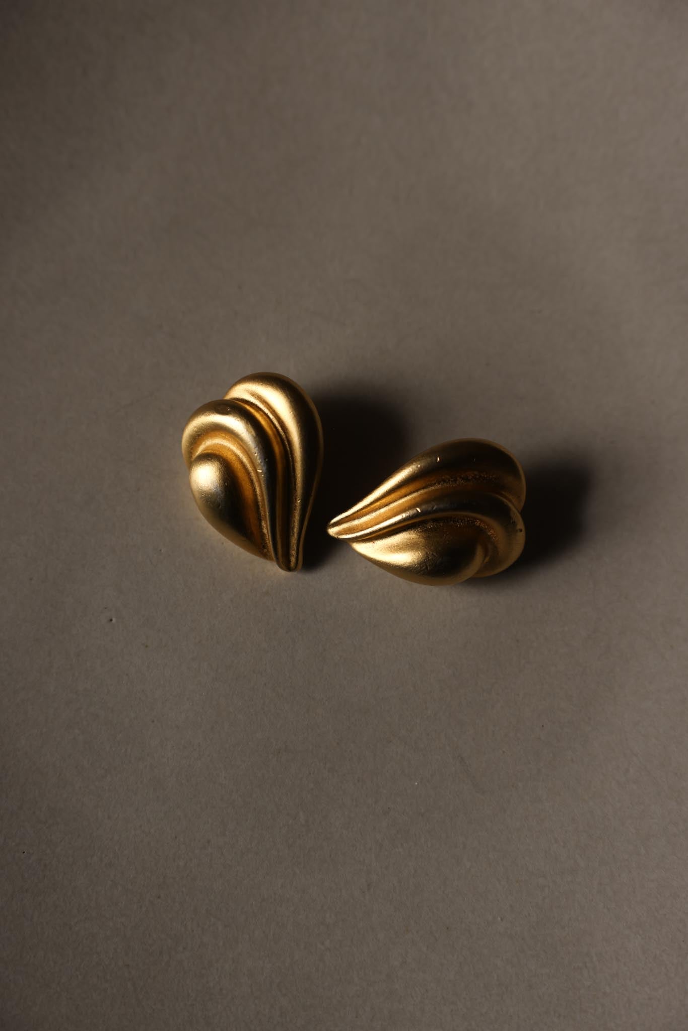 Matte Gold-Tone Sculptural Clip-On Earrings|Vintage Baazaar 