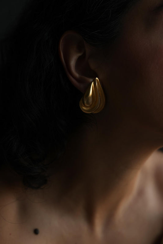 Matte Gold-Tone Sculptural Clip-On Earrings|Vintage Baazaar 