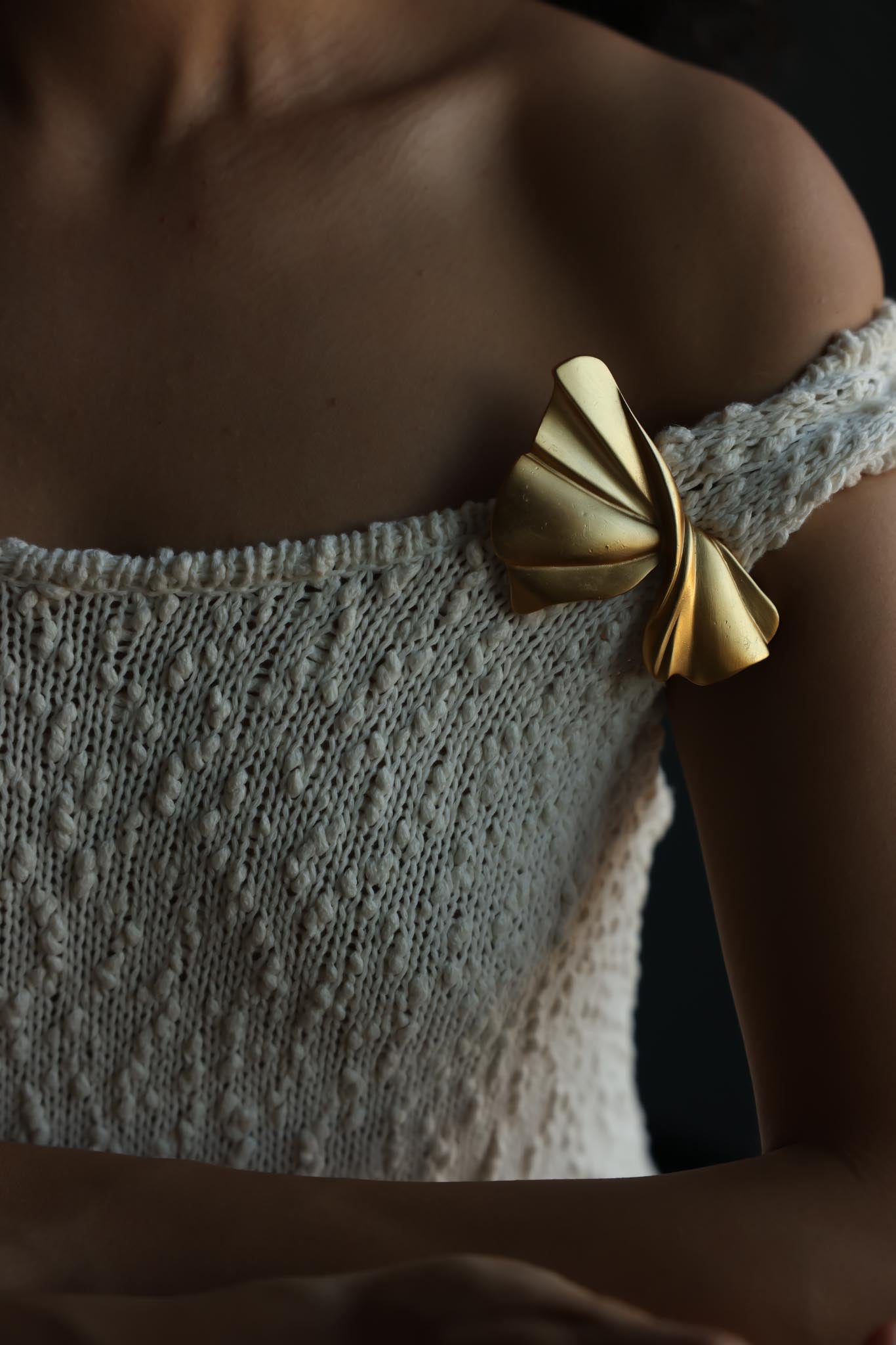 Matte Gold-Tone Sculptural Bow Brooch