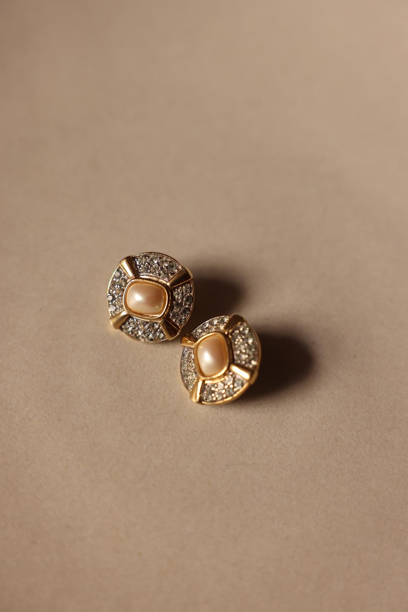 Gold-Tone Clip-On Earrings with Faux Pearls and Rhinestones