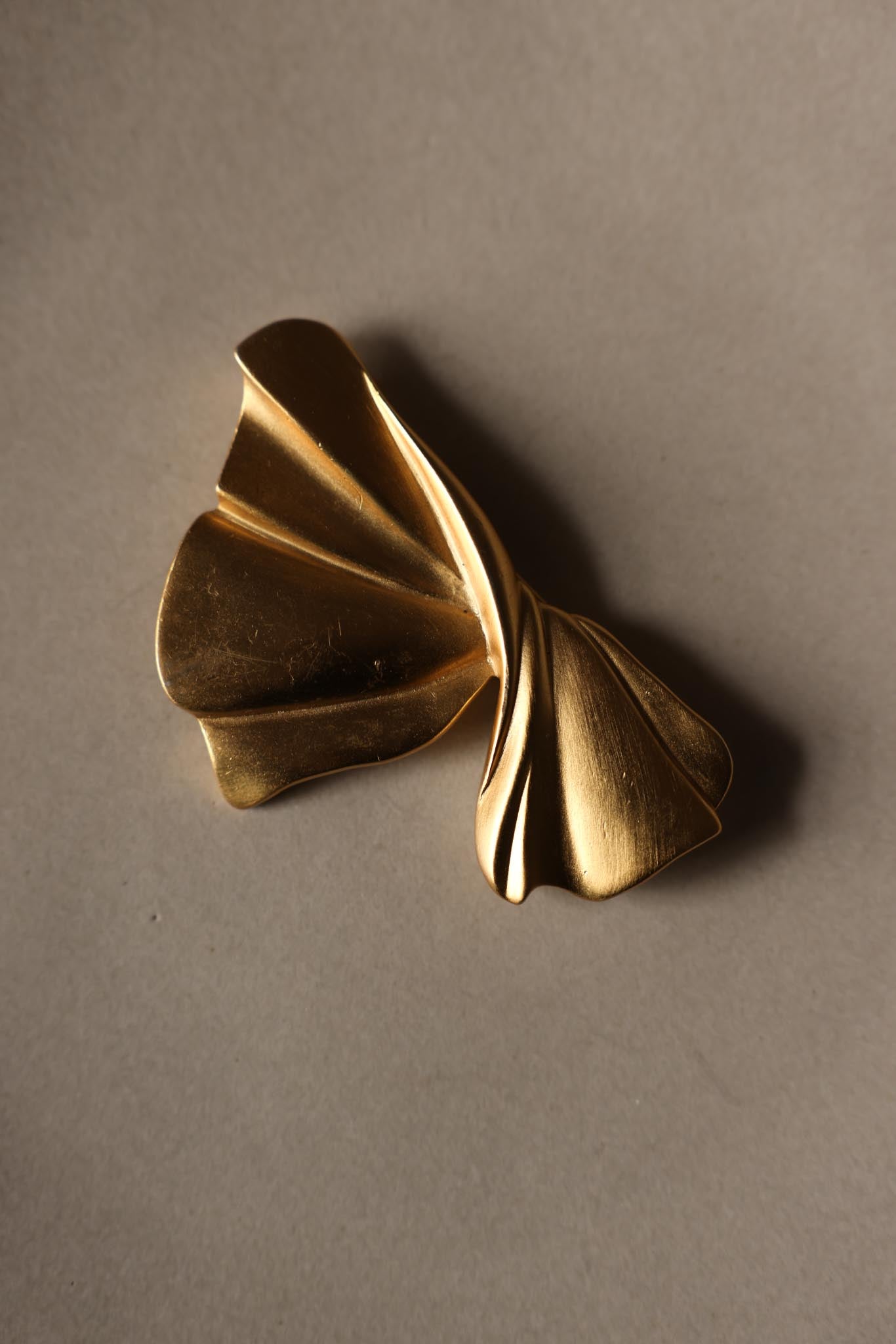 Matte Gold-Tone Sculptural Bow Brooch