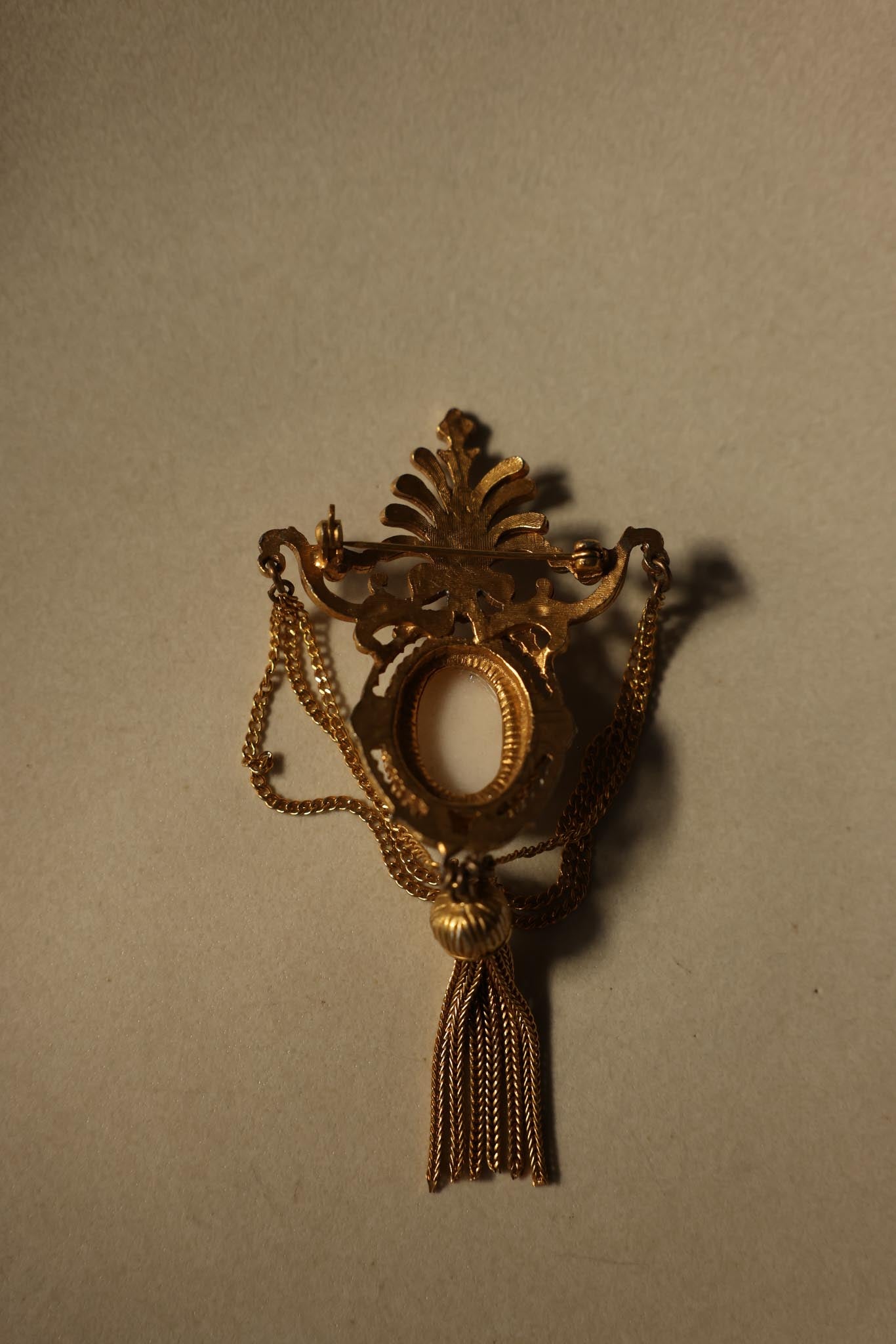 Victorian Tassel Brooch with White Cabochon