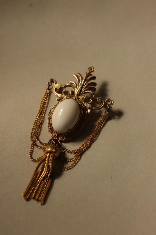Victorian Tassel Brooch with White Cabochon