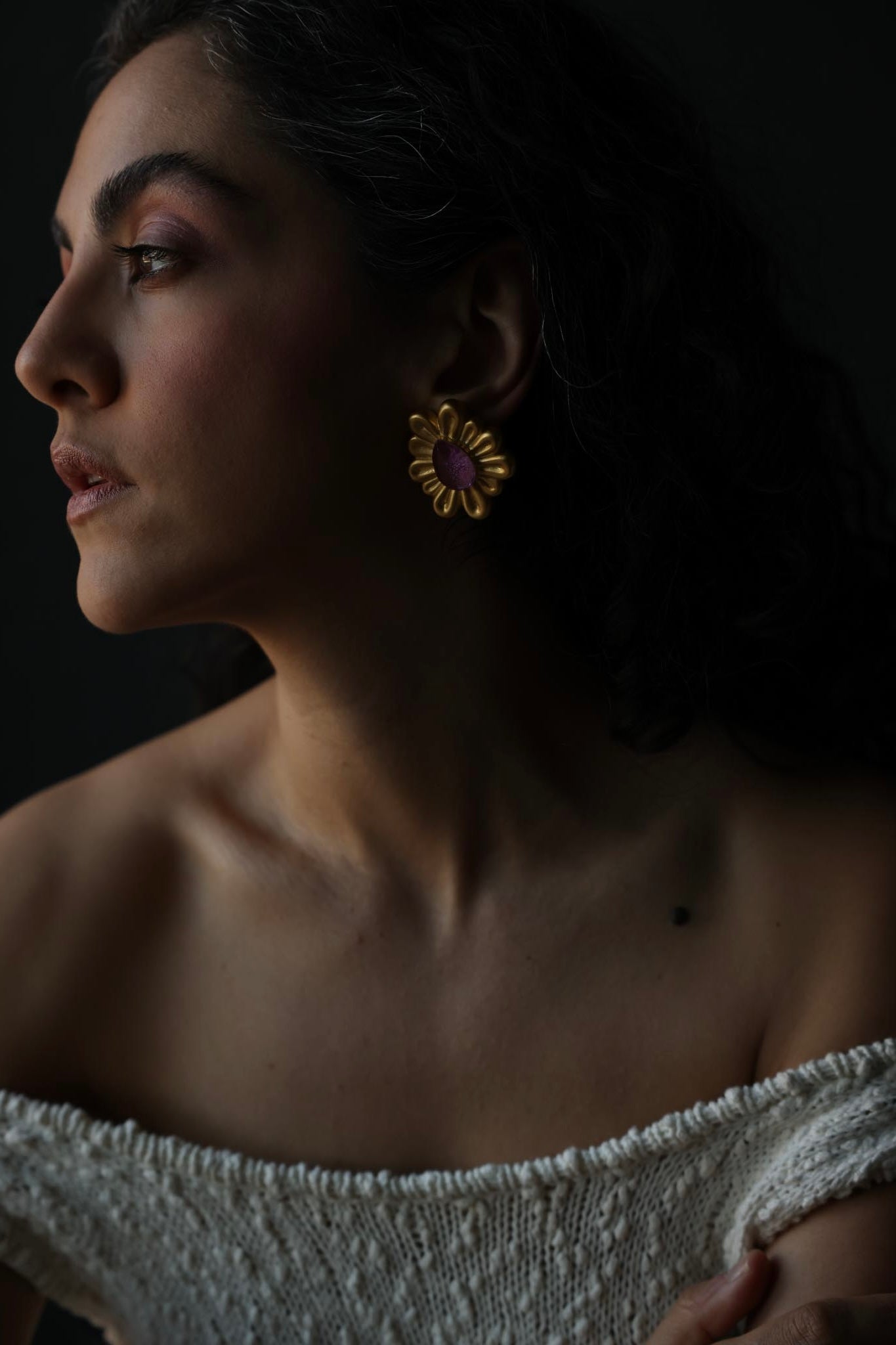 1980s Gold-Plated Floral Clip-On Earrings with Pink Cabochons