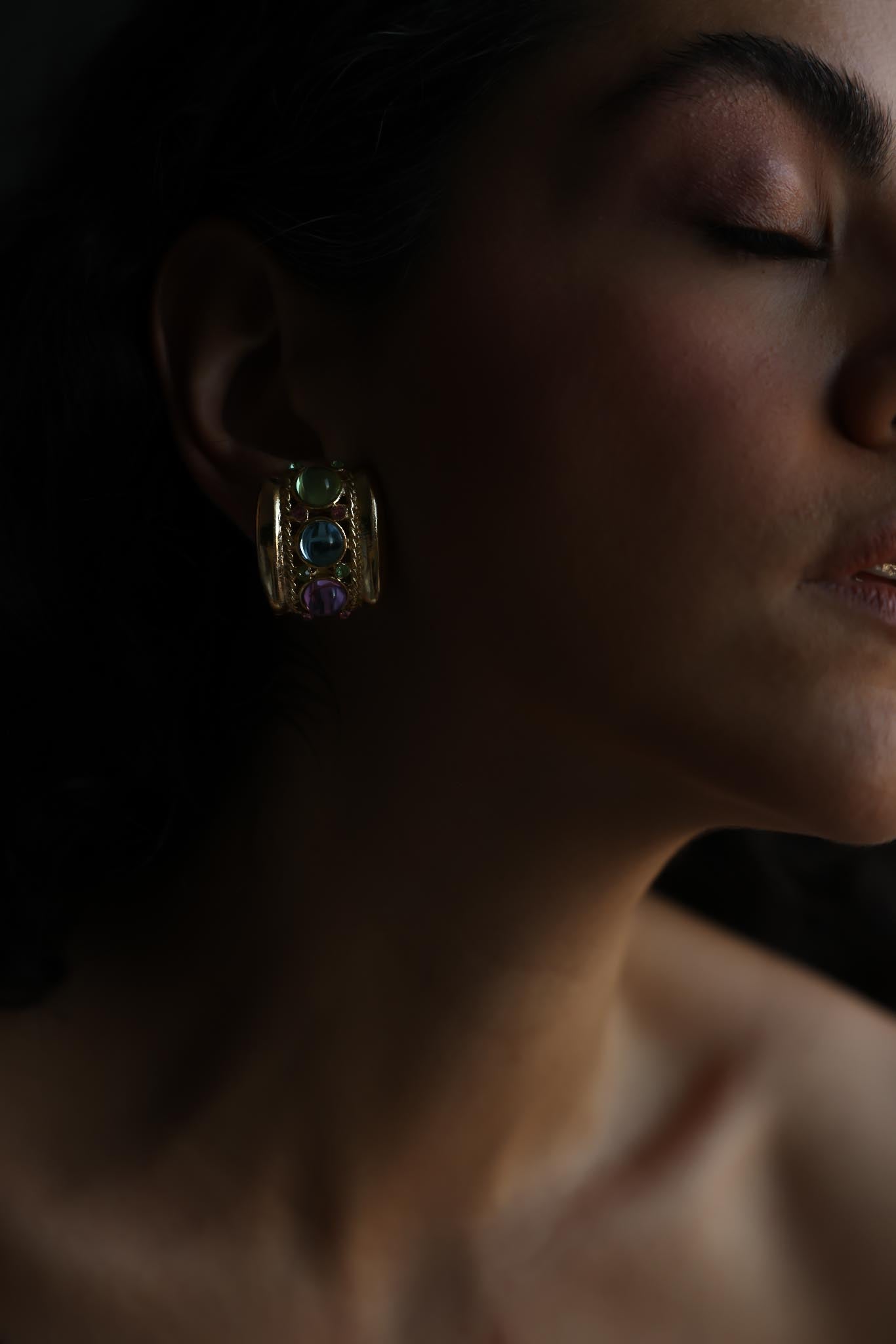 Gold-Tone Multicolor Cabochon Clip-On Earrings