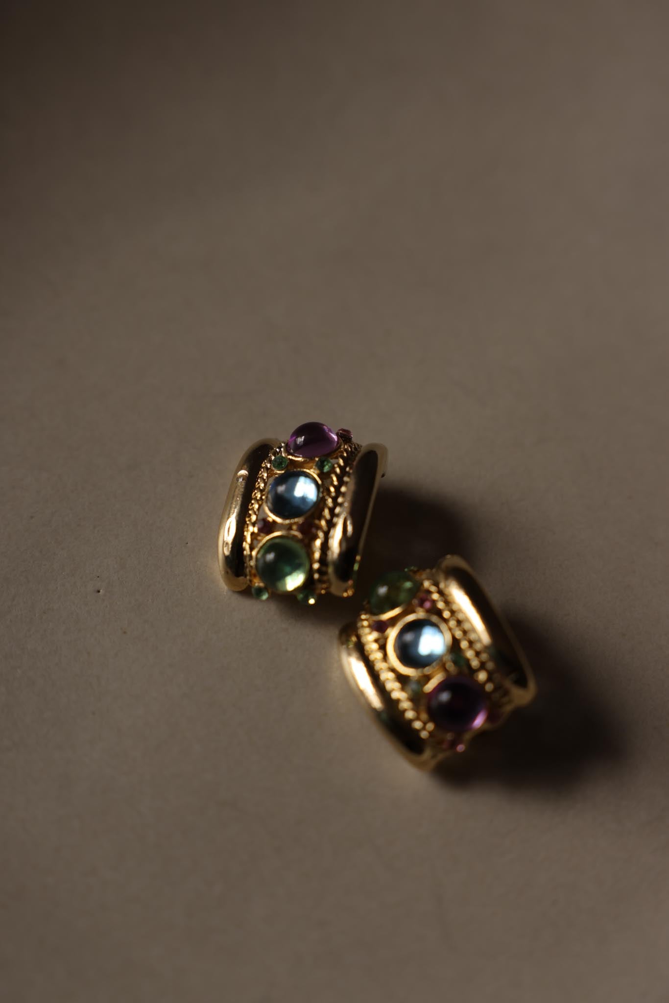 Gold-Tone Multicolor Cabochon Clip-On Earrings