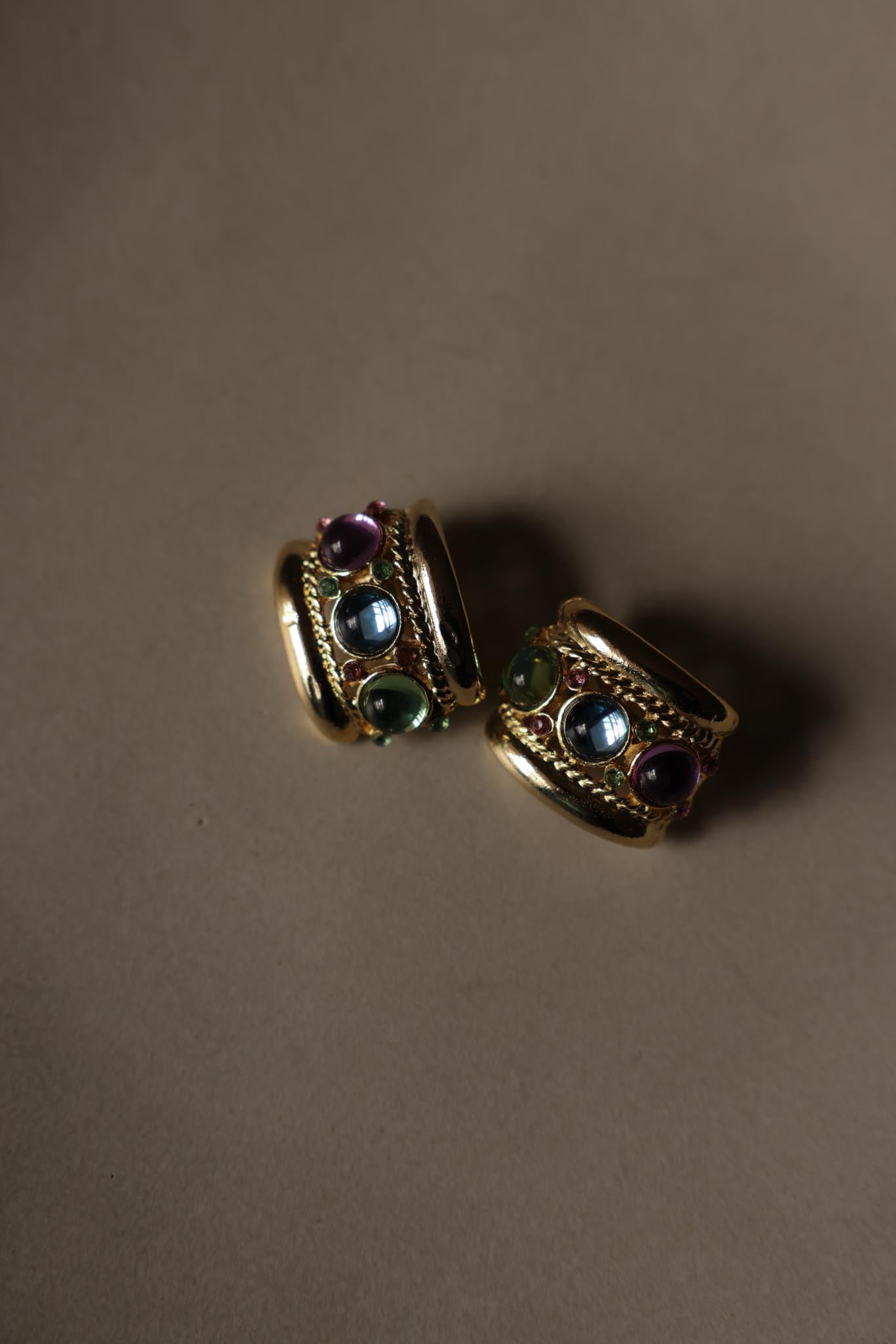 Gold-Tone Multicolor Cabochon Clip-On Earrings