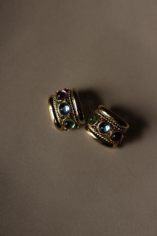 Gold-Tone Multicolor Cabochon Clip-On Earrings