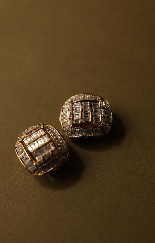 Maresco Gold-Tone Clip-On Earrings with Clear Crystals - 1980s|Vintage Baazaar 