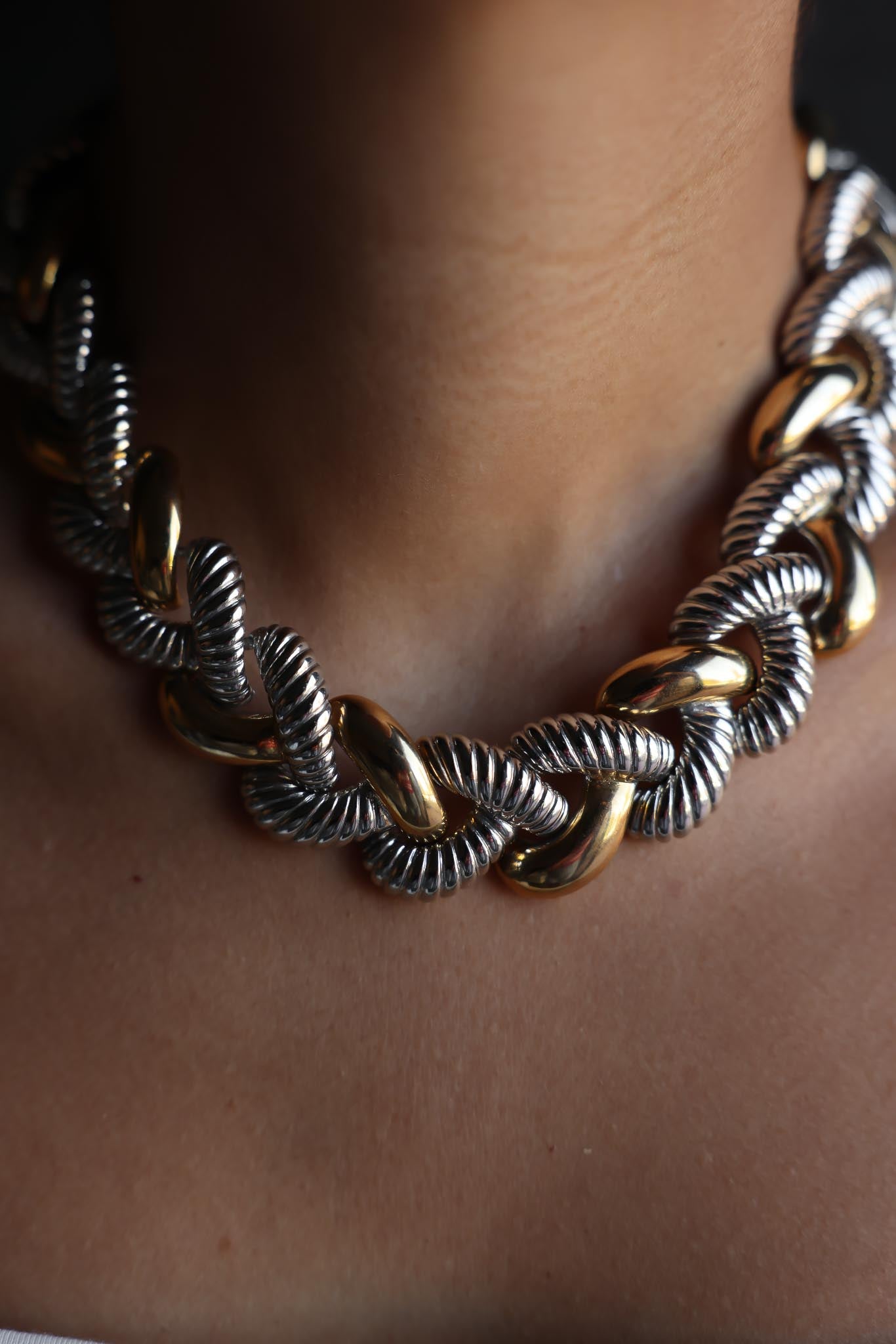 Chunky Two-Tone Link Necklace|Vintage Baazaar 