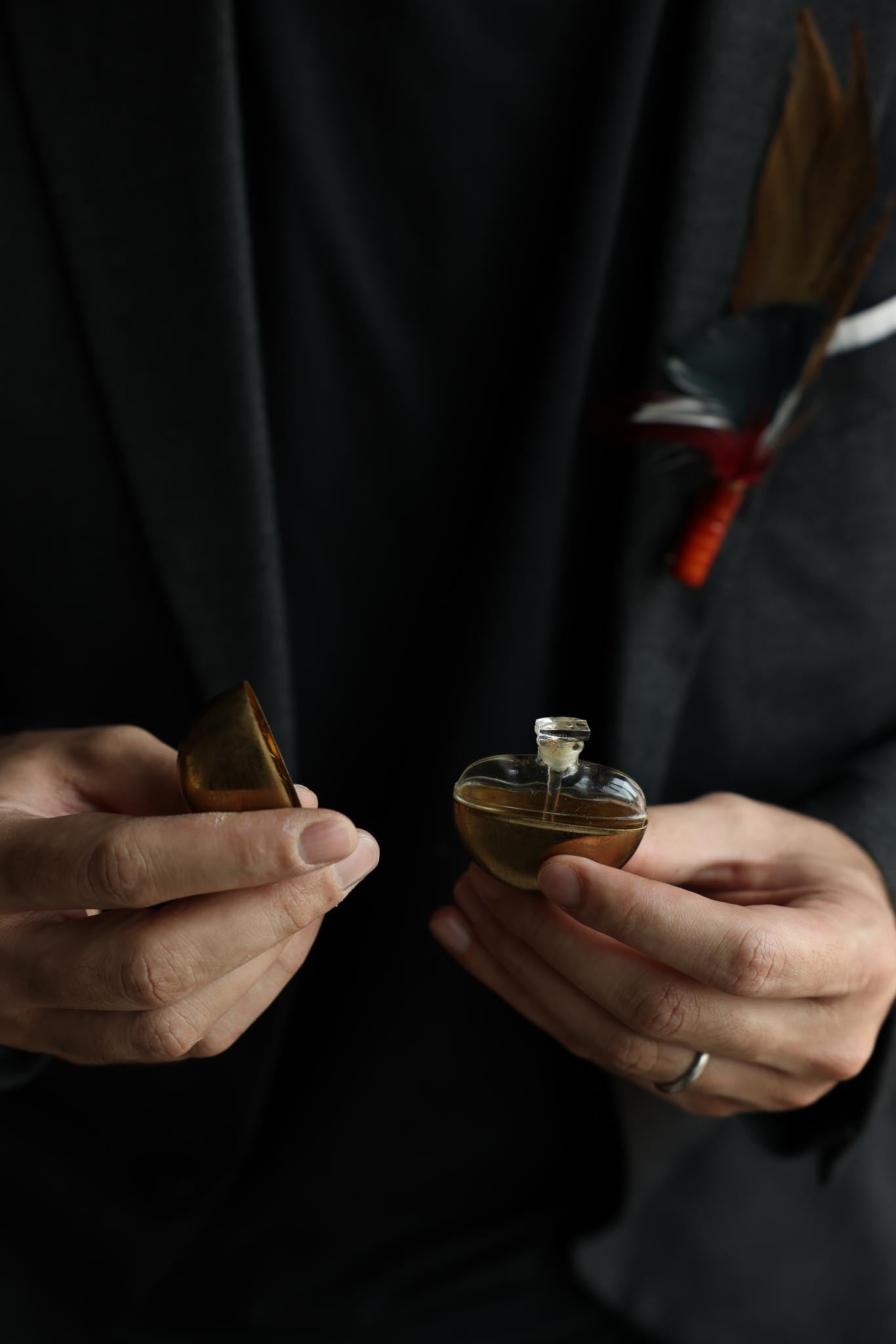 Half-Moon Glass Perfume Bottle with Brass Cover