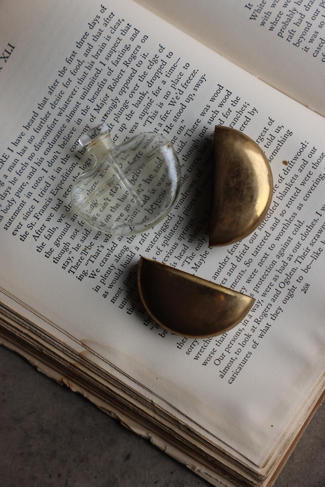 Half-Moon Glass Perfume Bottle with Brass Cover