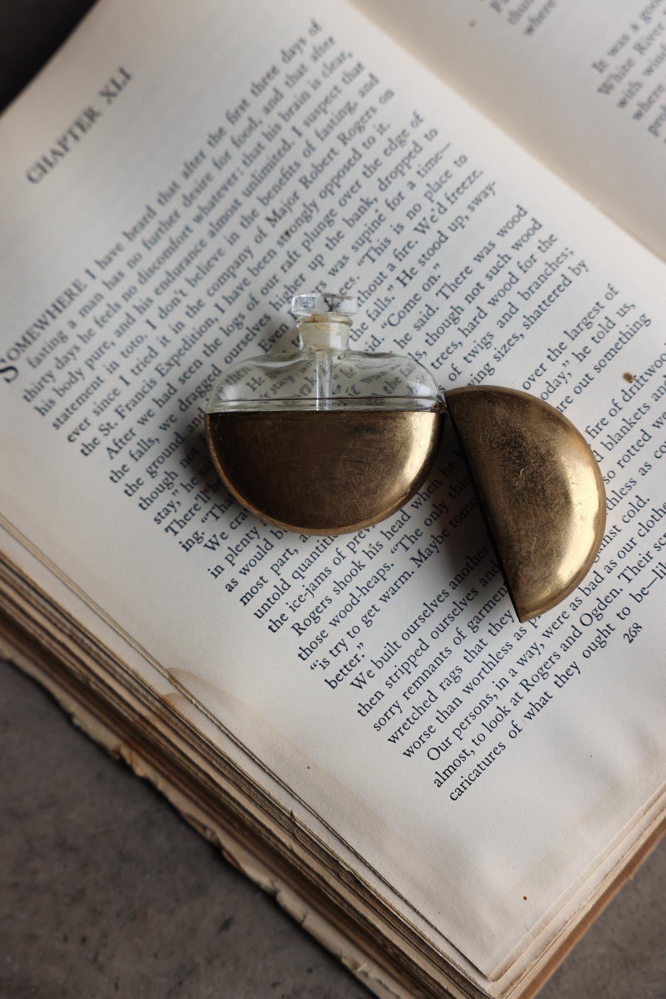 Half-Moon Glass Perfume Bottle with Brass Cover