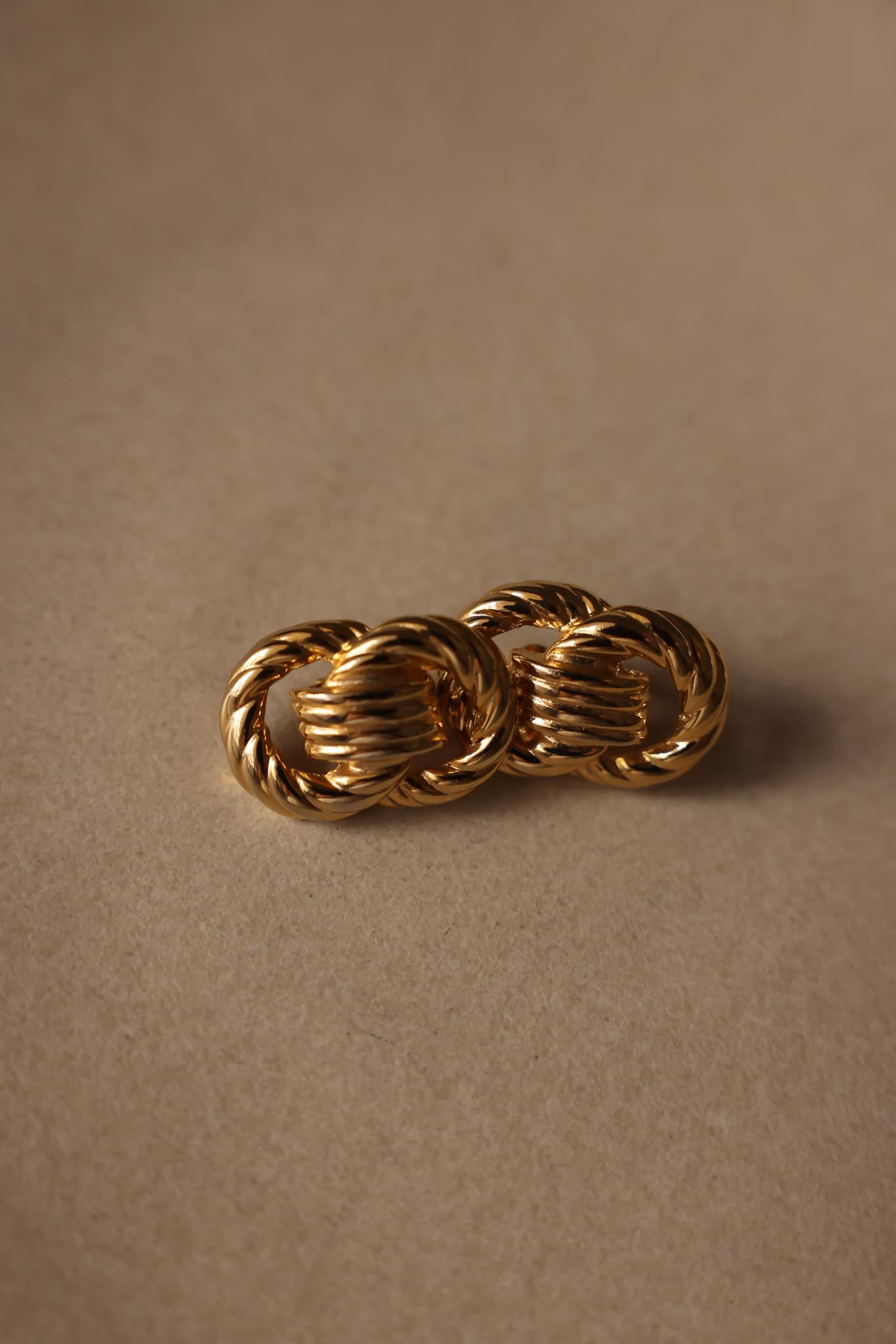 Gold-Tone Ribbed Knot Clip-On Earrings|Vintage Baazaar 