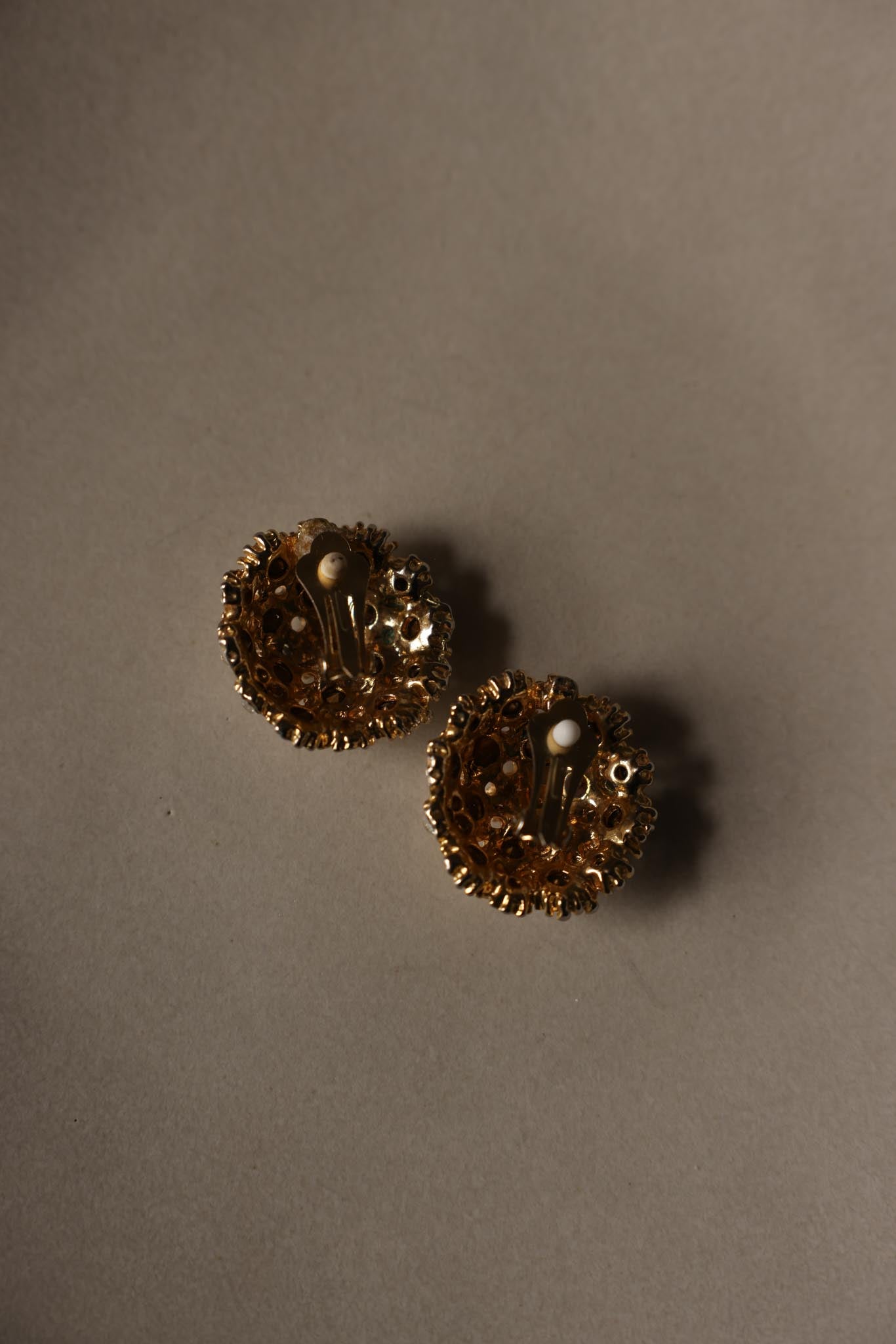 Gold-Tone Rhinestone Dome Clip-On Earrings|Vintage Baazaar 