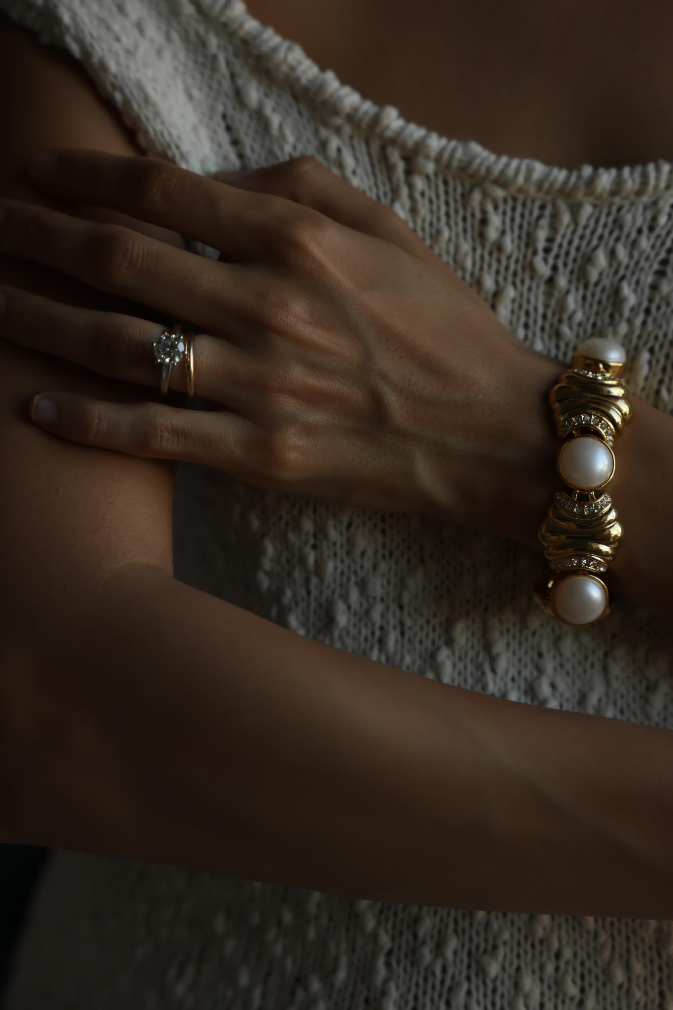 Gold-Tone Faux Pearl Statement Bracelet