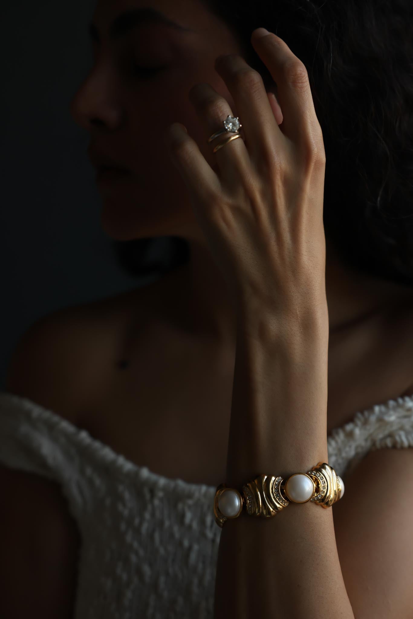 Gold-Tone Faux Pearl Statement Bracelet