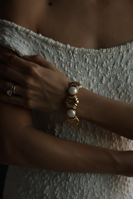 Gold-Tone Faux Pearl Statement Bracelet