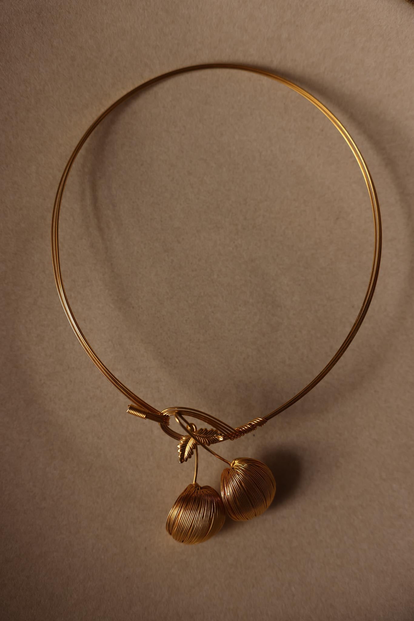 Gold-Tone Cherry Collar Necklace|Vintage Baazaar 
