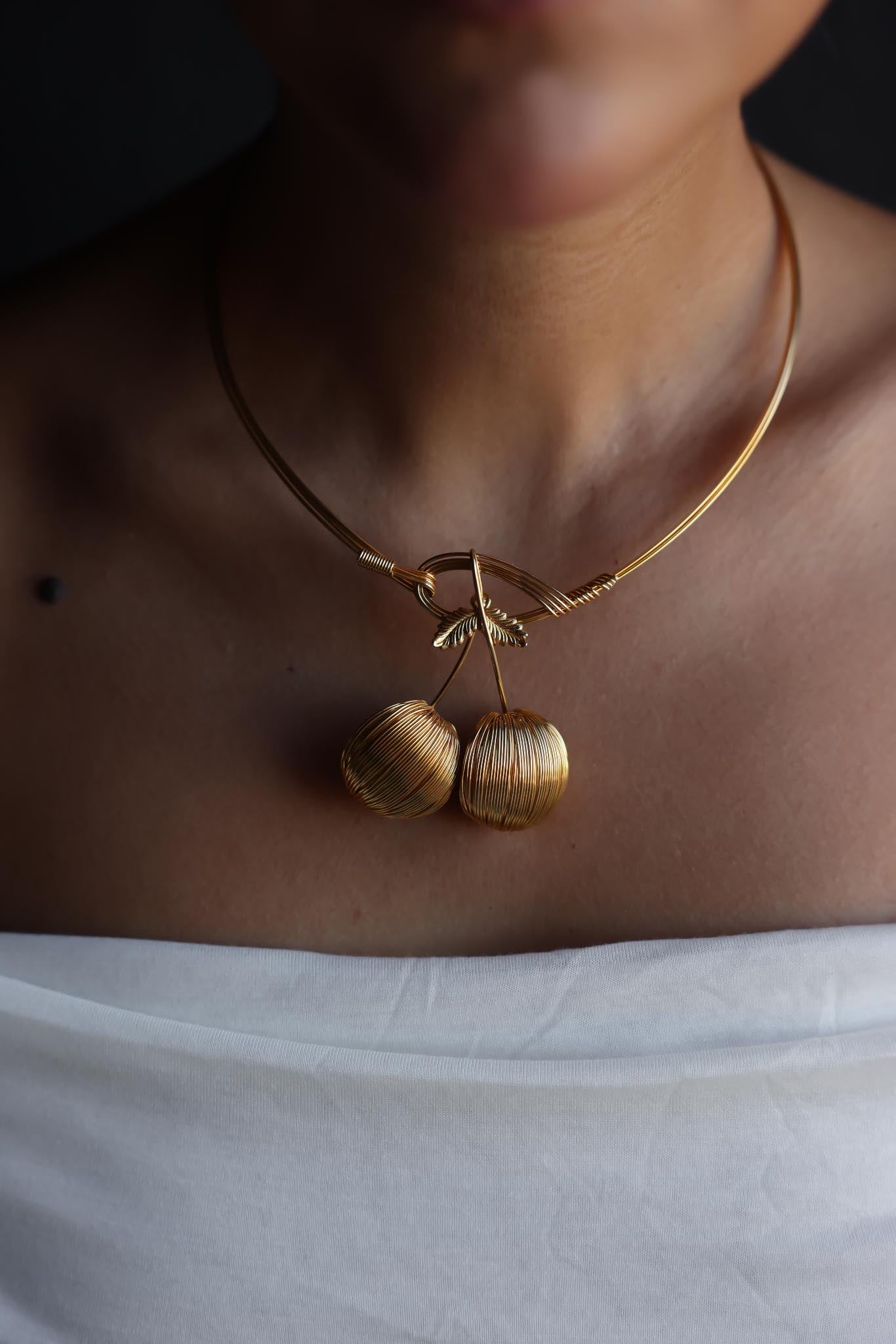 Gold-Tone Cherry Collar Necklace|Vintage Baazaar 
