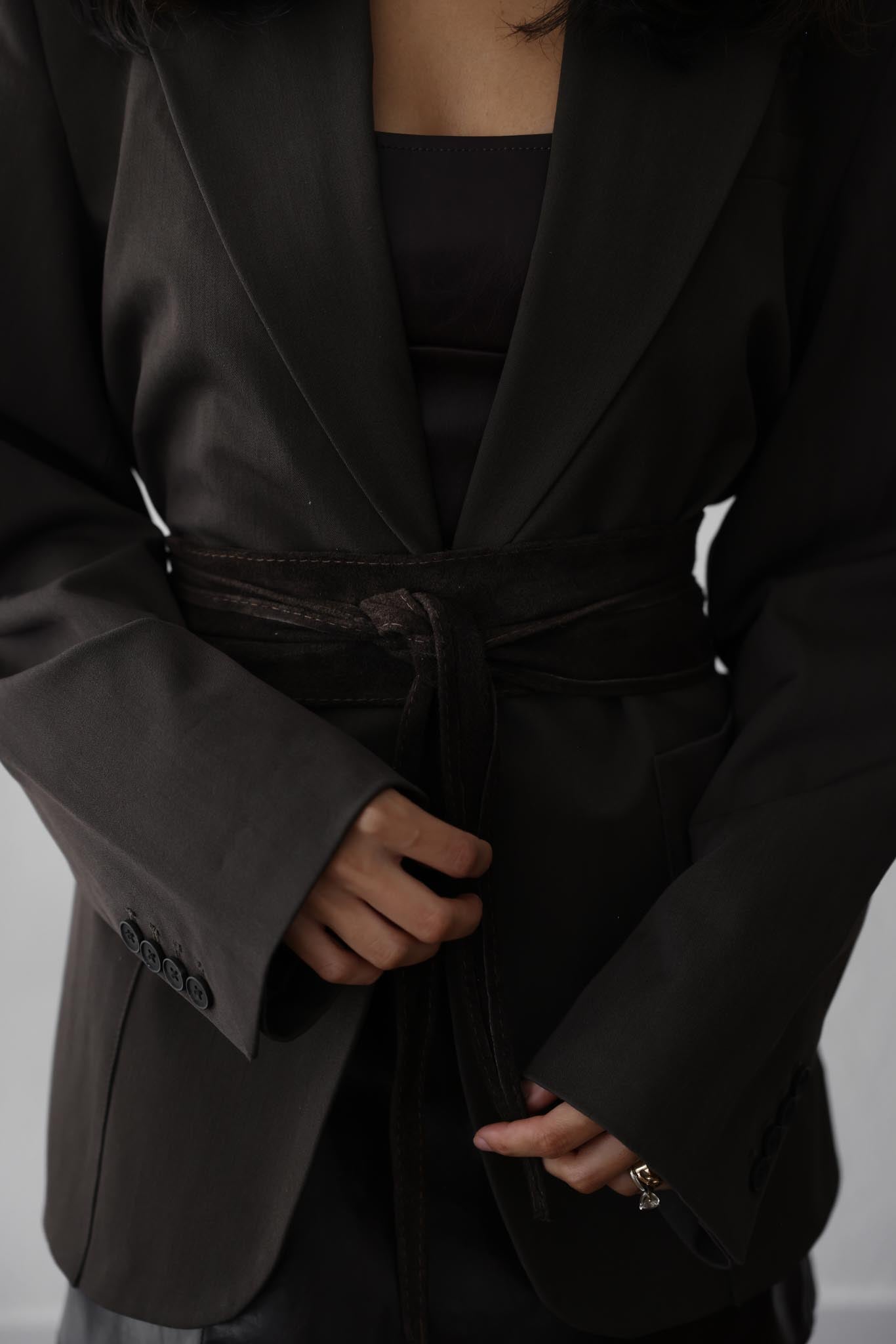 Dark Brown Suede Belt (Free Size)|Vintage Baazaar 