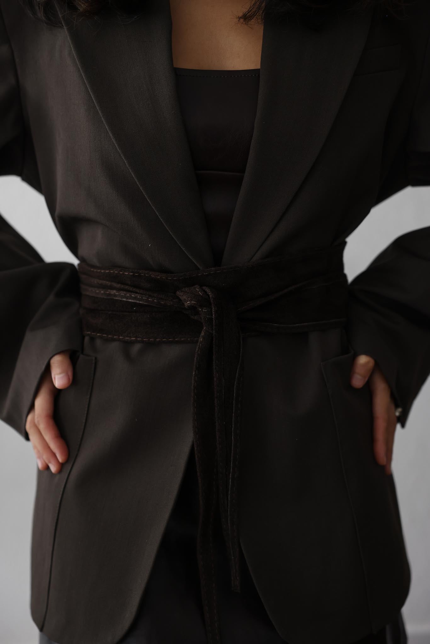 Dark Brown Suede Belt (Free Size)|Vintage Baazaar 