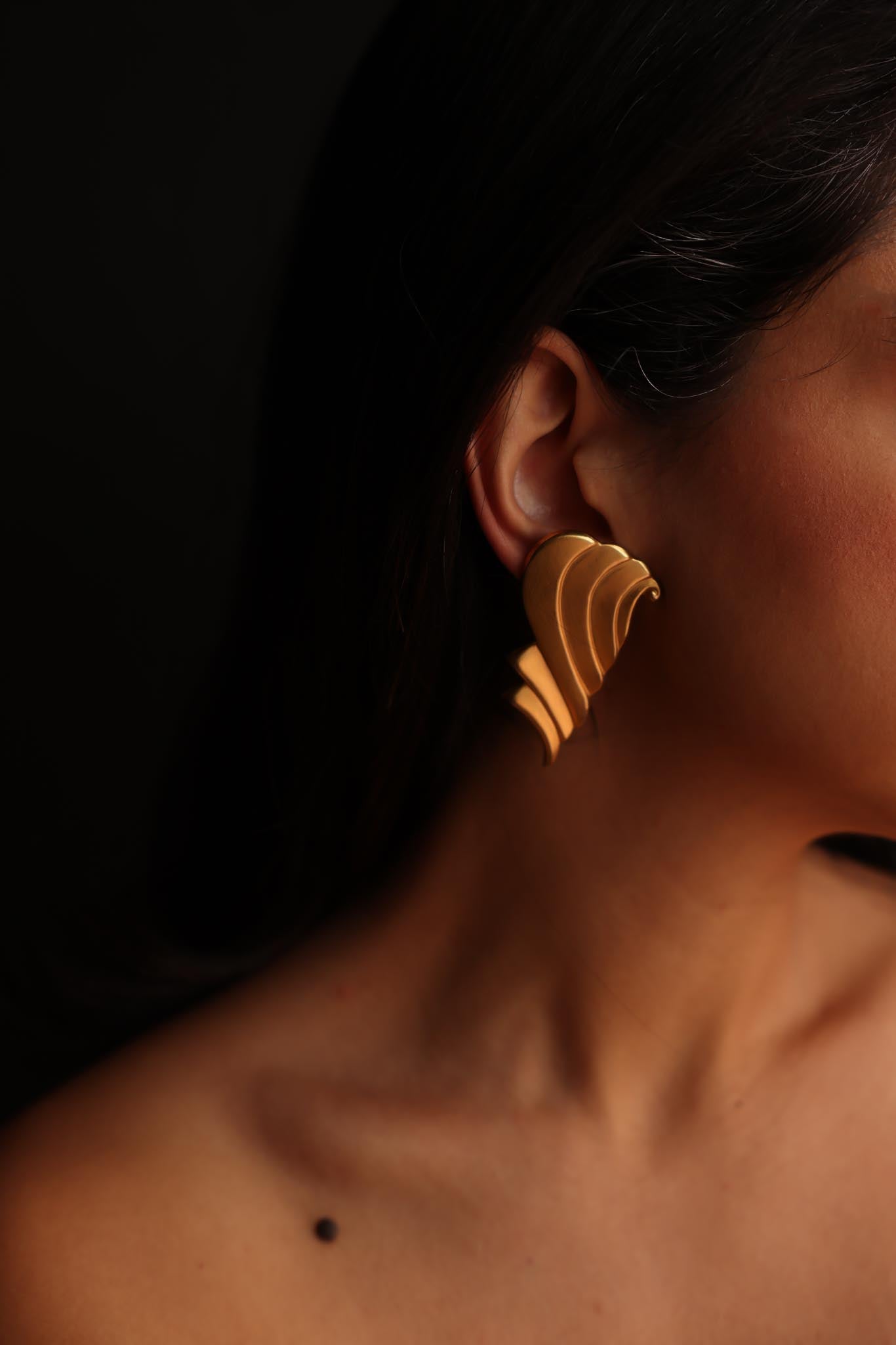 Matte Gold Wing Clip-On Earrings|Vintage Baazaar 