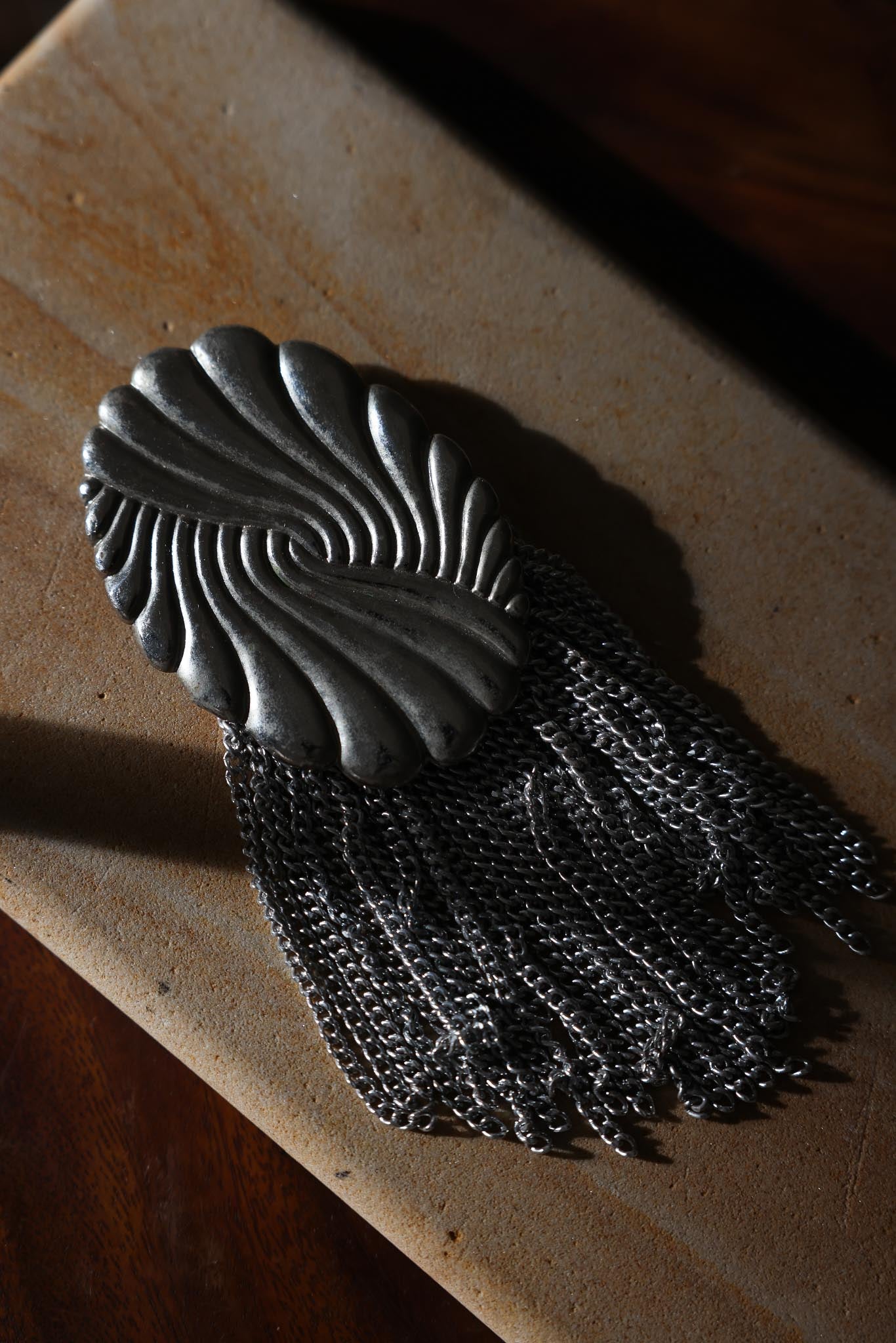 Large Oval Swirl Chain Shoulder Brooch|Vintage Baazaar 