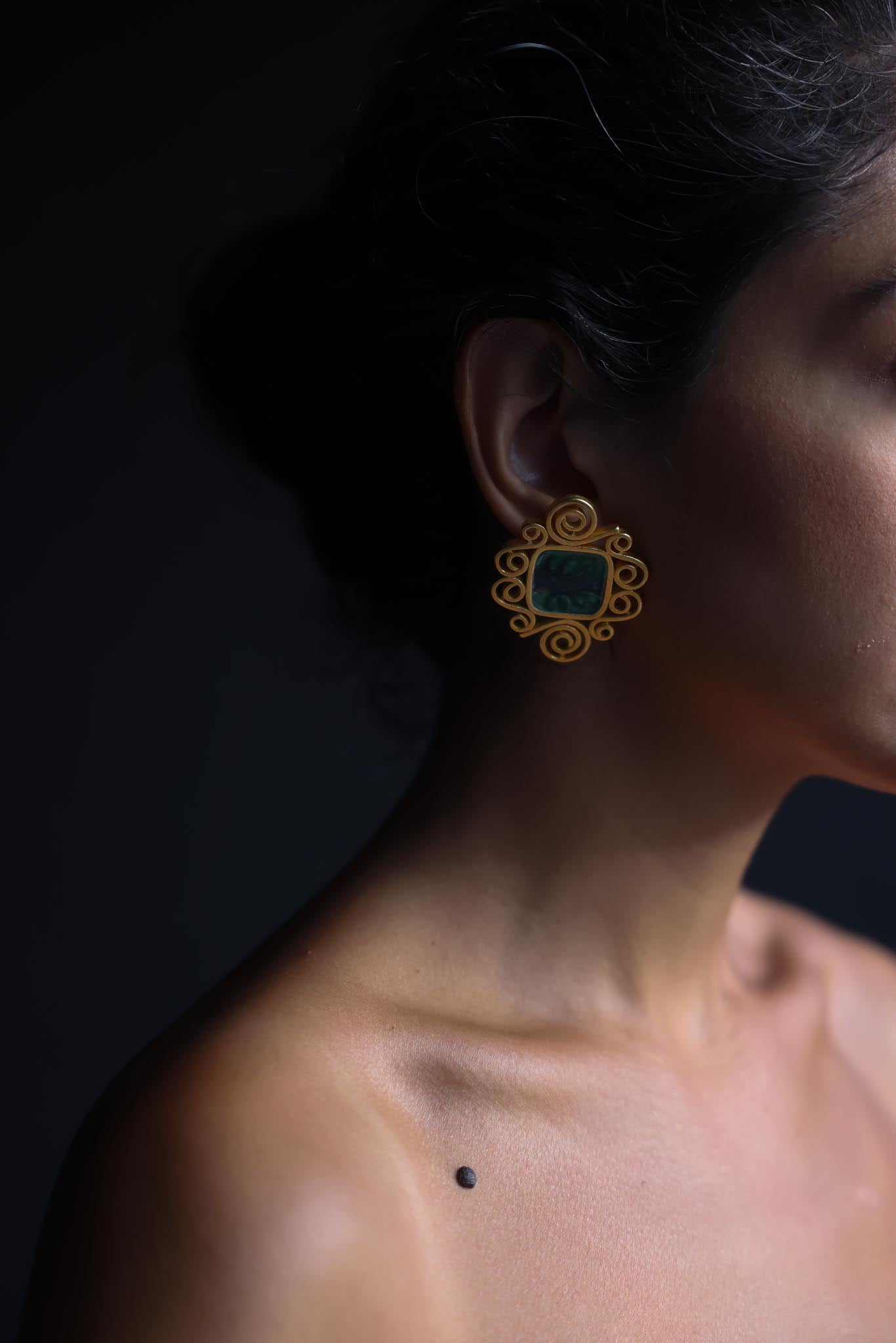 Golden Vine Enamel Earrings|Vintage Baazaar 