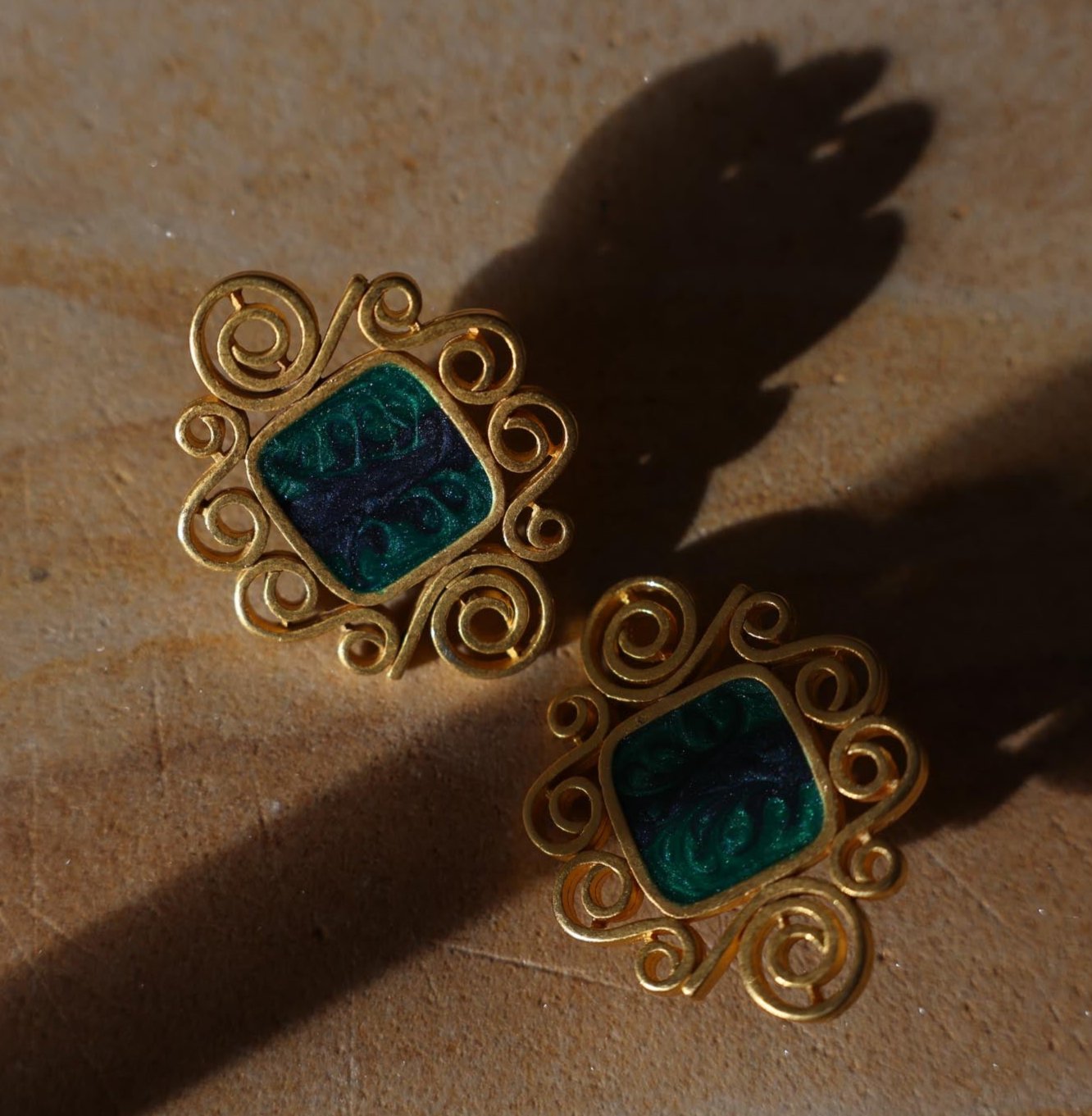 Golden Vine Enamel Earrings|Vintage Baazaar 