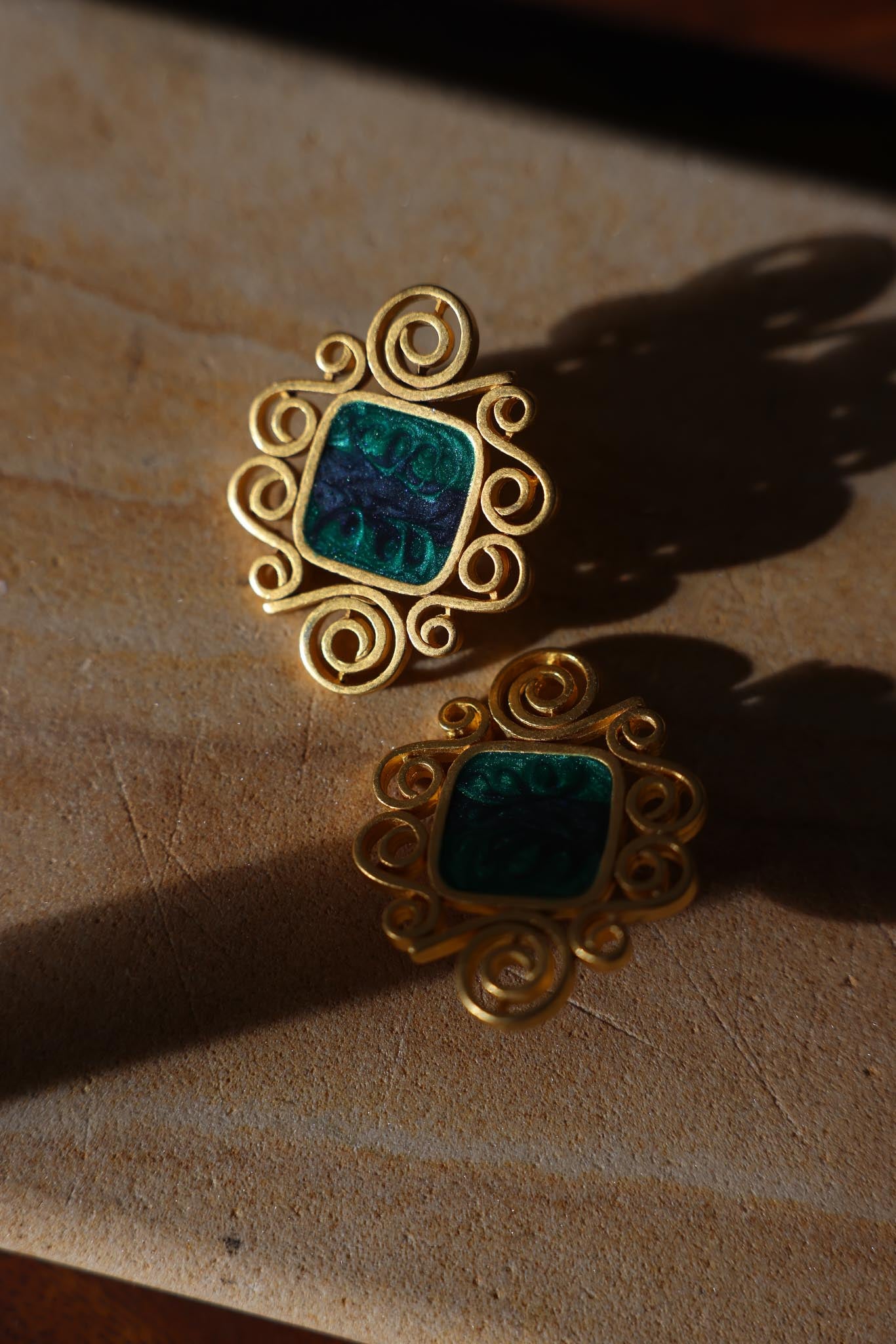 Golden Vine Enamel Earrings|Vintage Baazaar 