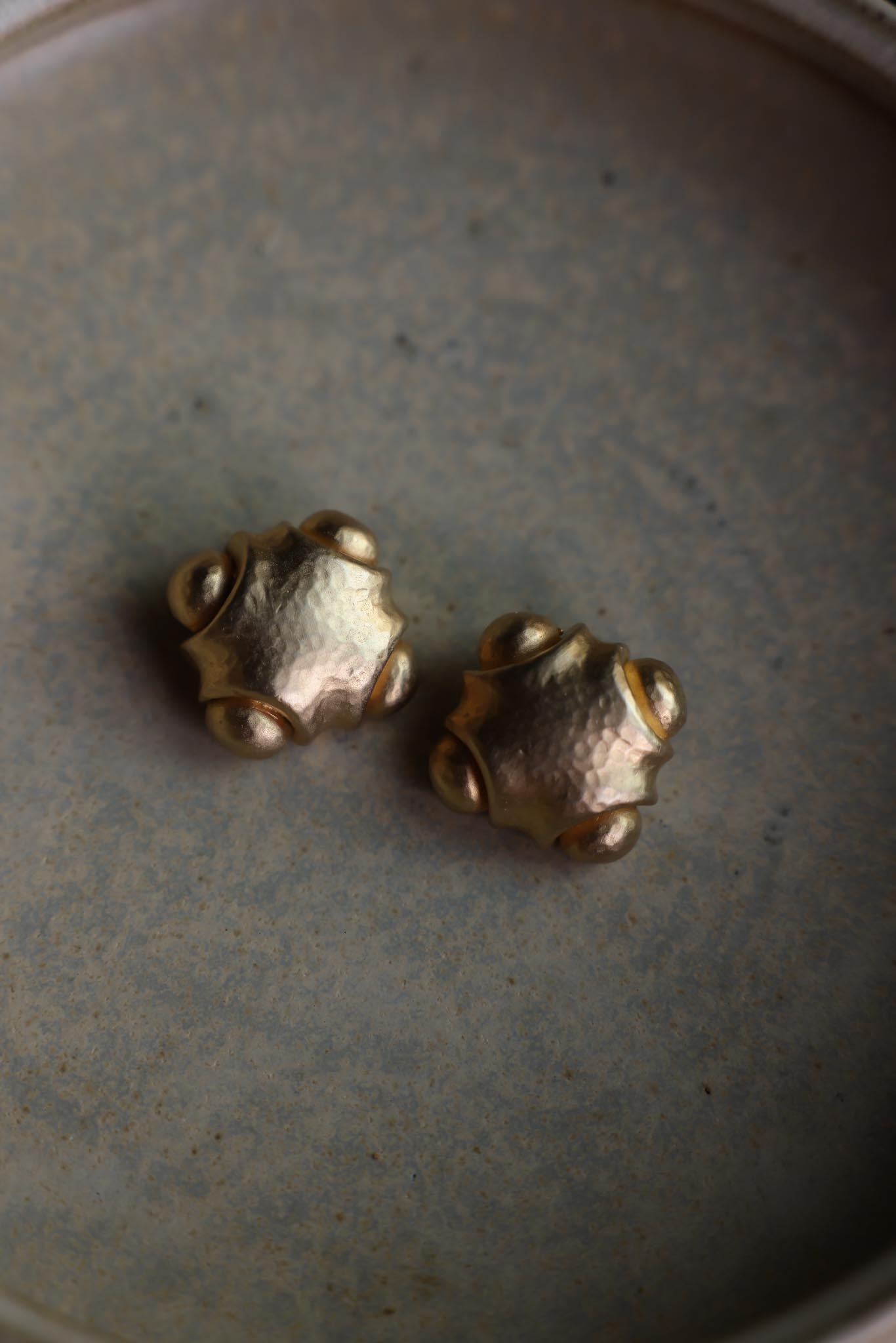 Matte Gold Hammered Clip-On Earrings