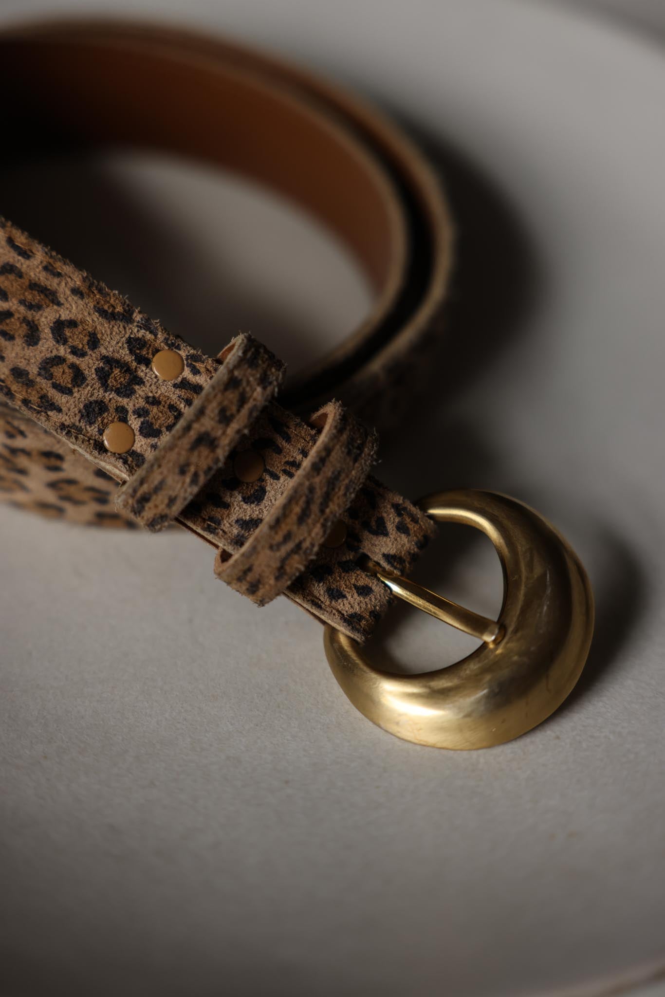 Vintage Leopard Print Belt with Matte Gold Buckle