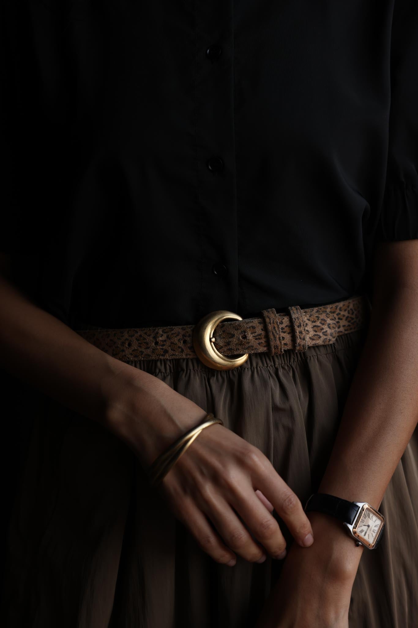Vintage Leopard Print Belt with Matte Gold Buckle