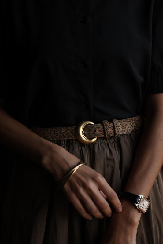 Vintage Leopard Print Belt with Matte Gold Buckle