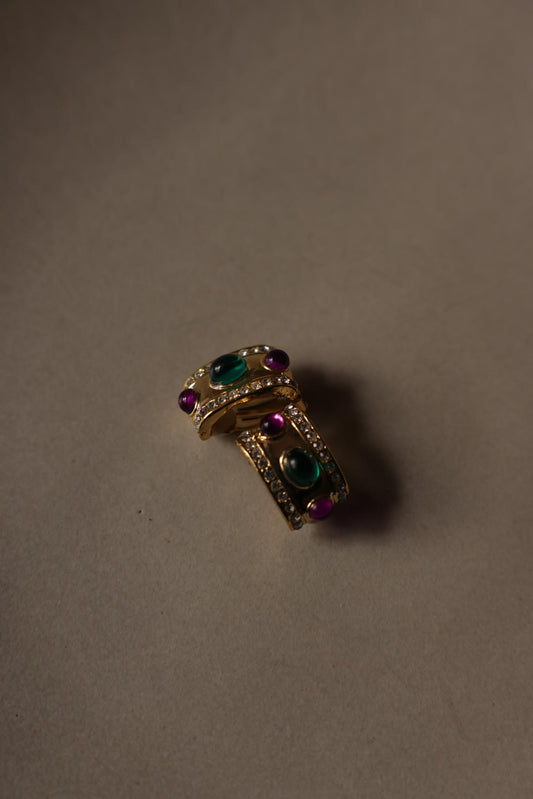 Gold-Tone Multicolor Cabochon Clip-On Earrings|Vintage Baazaar 