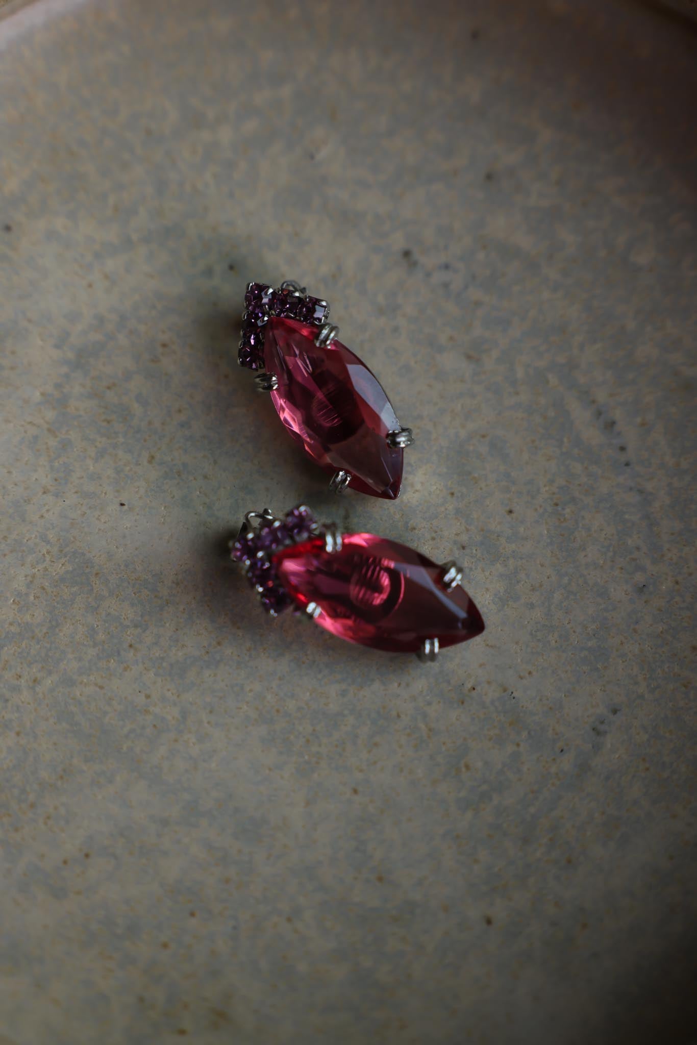 Silver-Tone Clip-On Earrings with Pink Faceted Centers