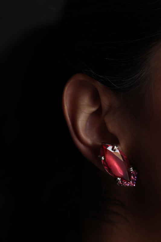 Silver-Tone Clip-On Earrings with Pink Faceted Centers
