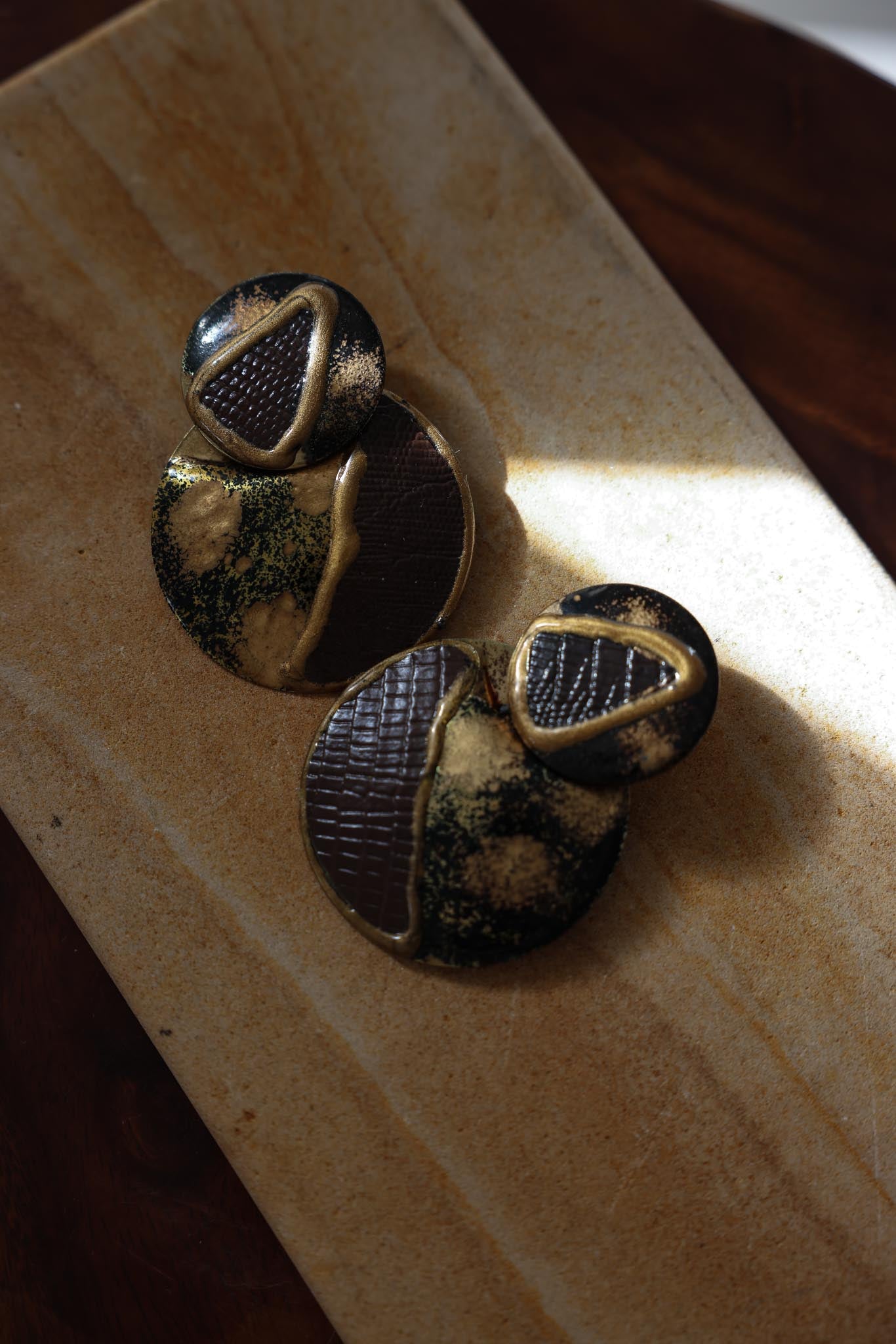 Golden Earth Mosaic Earrings|Vintage Baazaar 