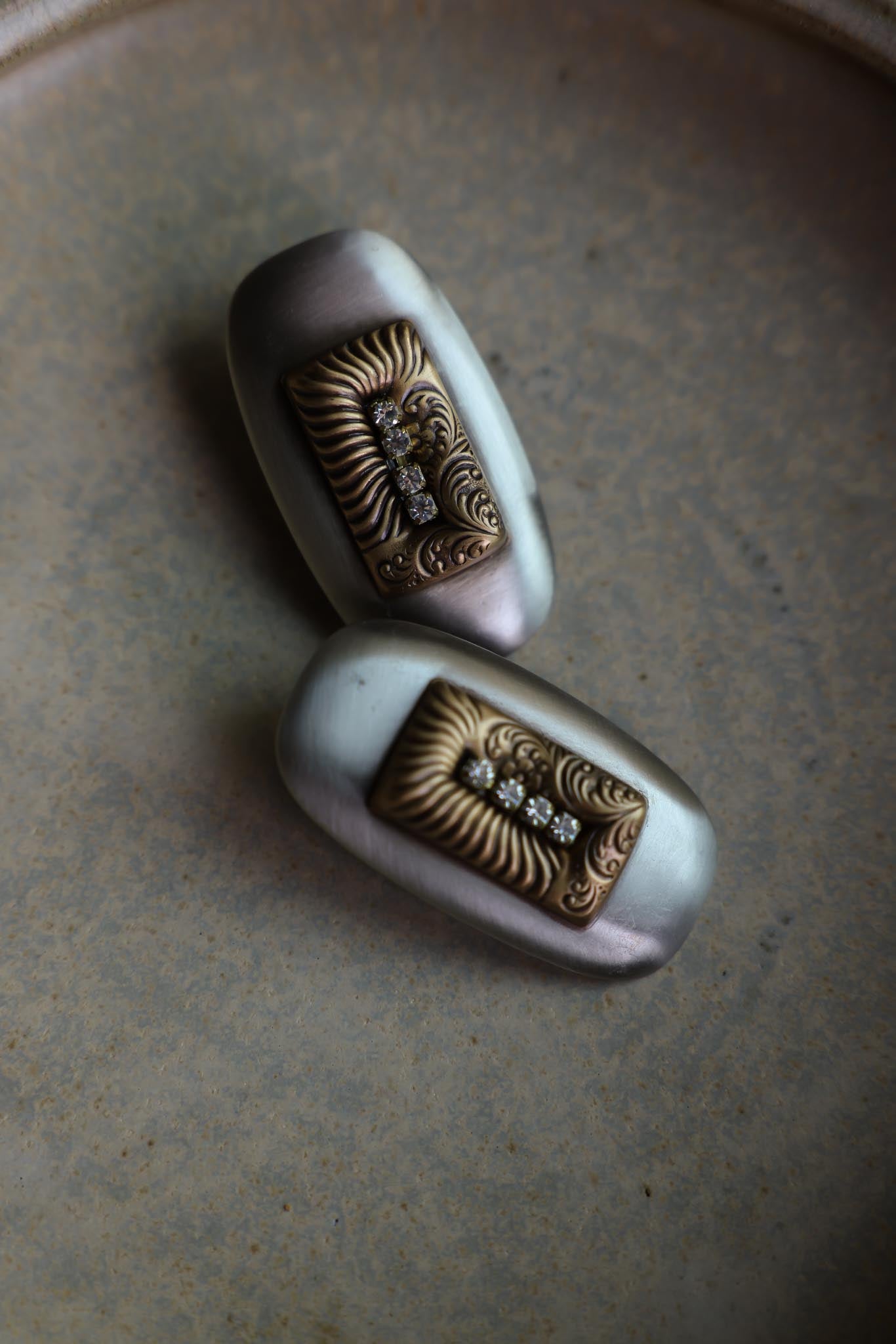 Silver-Tone and Brass Pierced Earrings with Rhinestone Accents