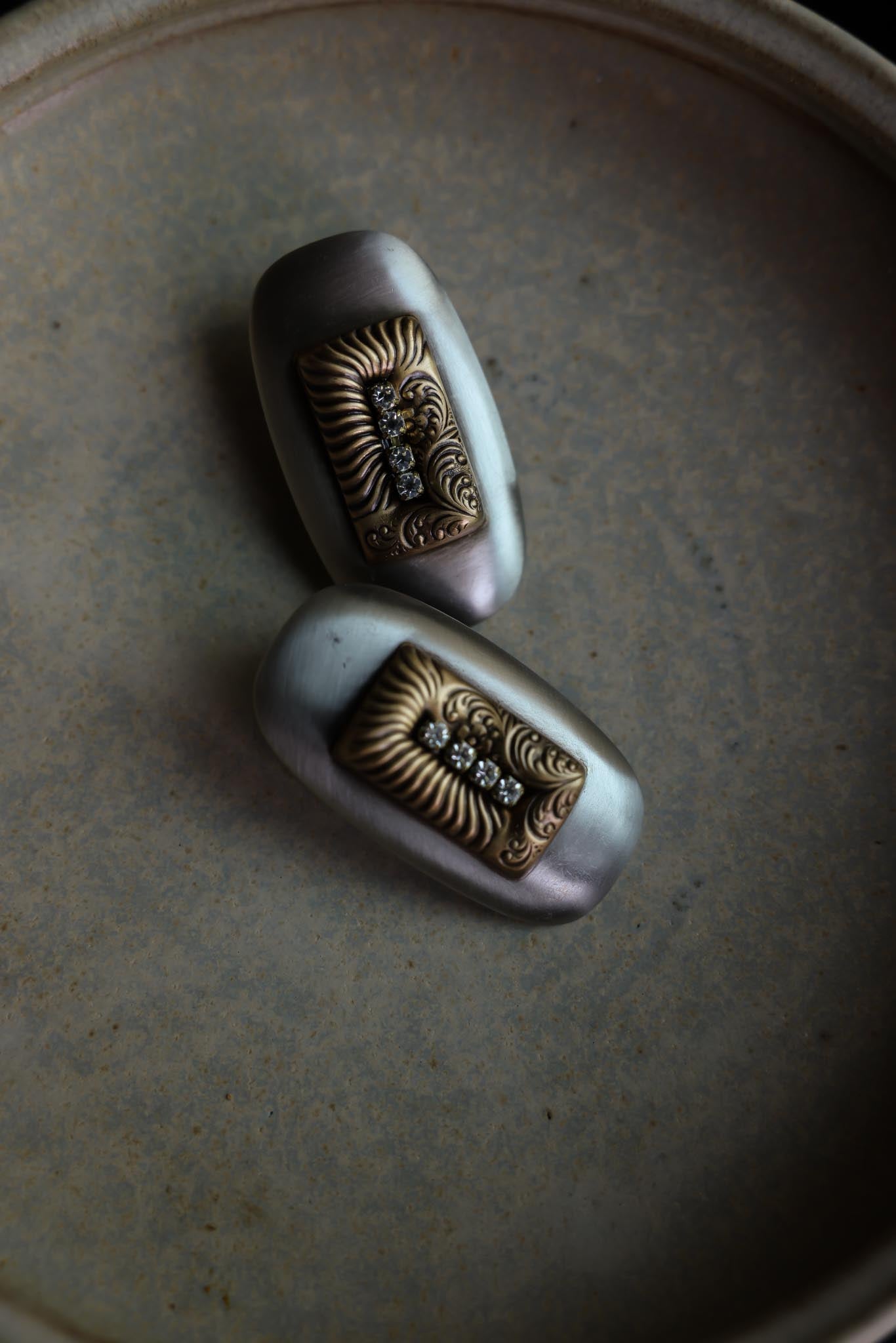 Silver-Tone and Brass Pierced Earrings with Rhinestone Accents