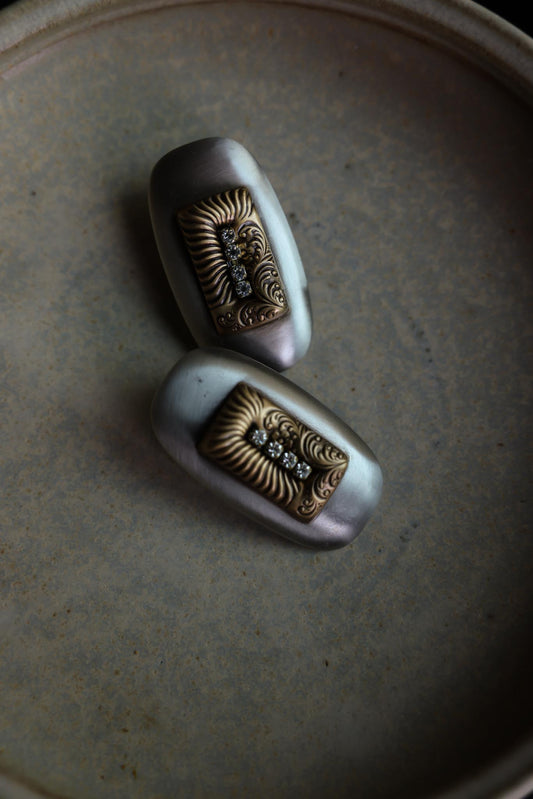 Silver-Tone and Brass Pierced Earrings with Rhinestone Accents