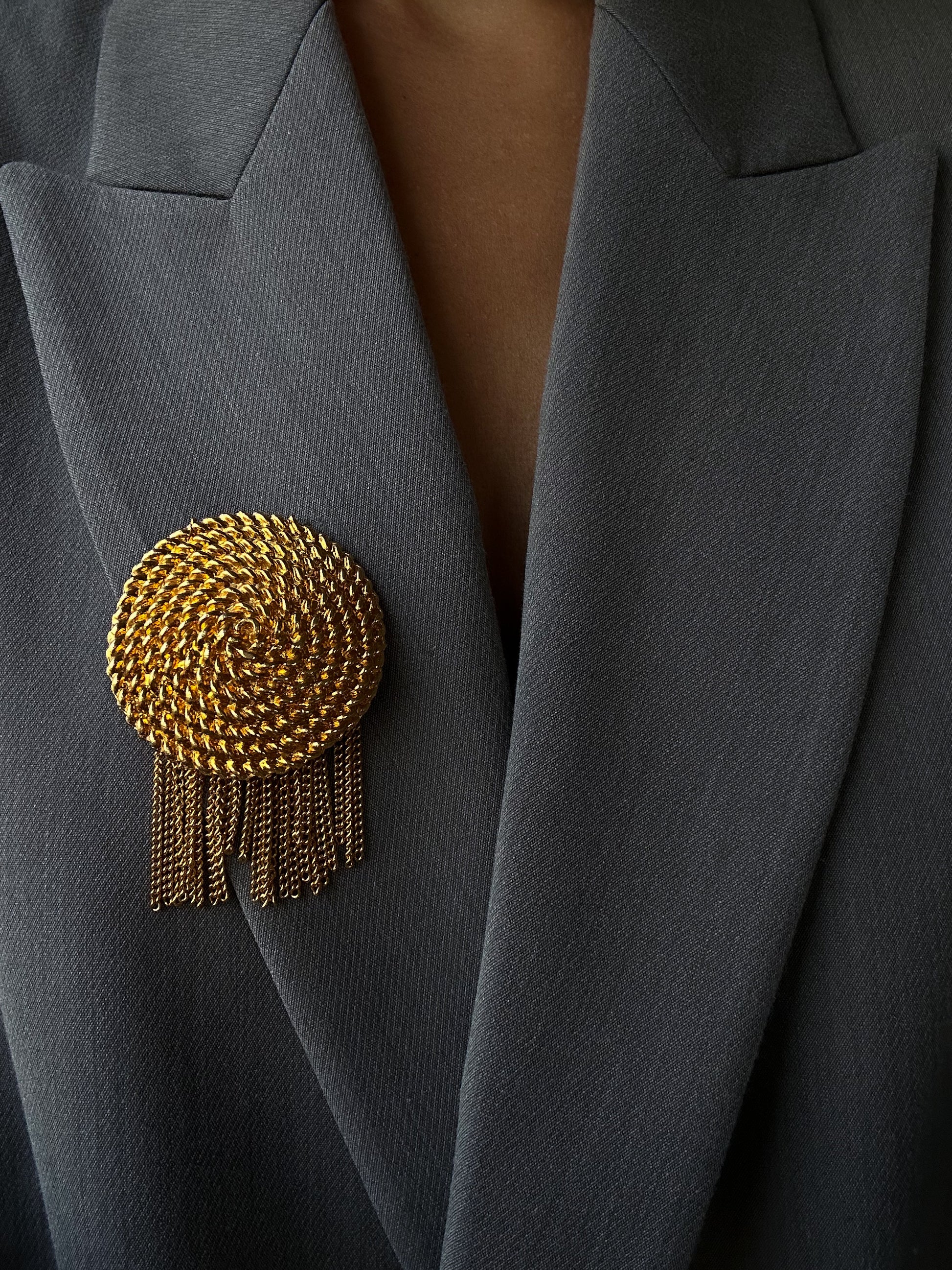 Golden Spiral Tassel Brooch|Vintage Baazaar 